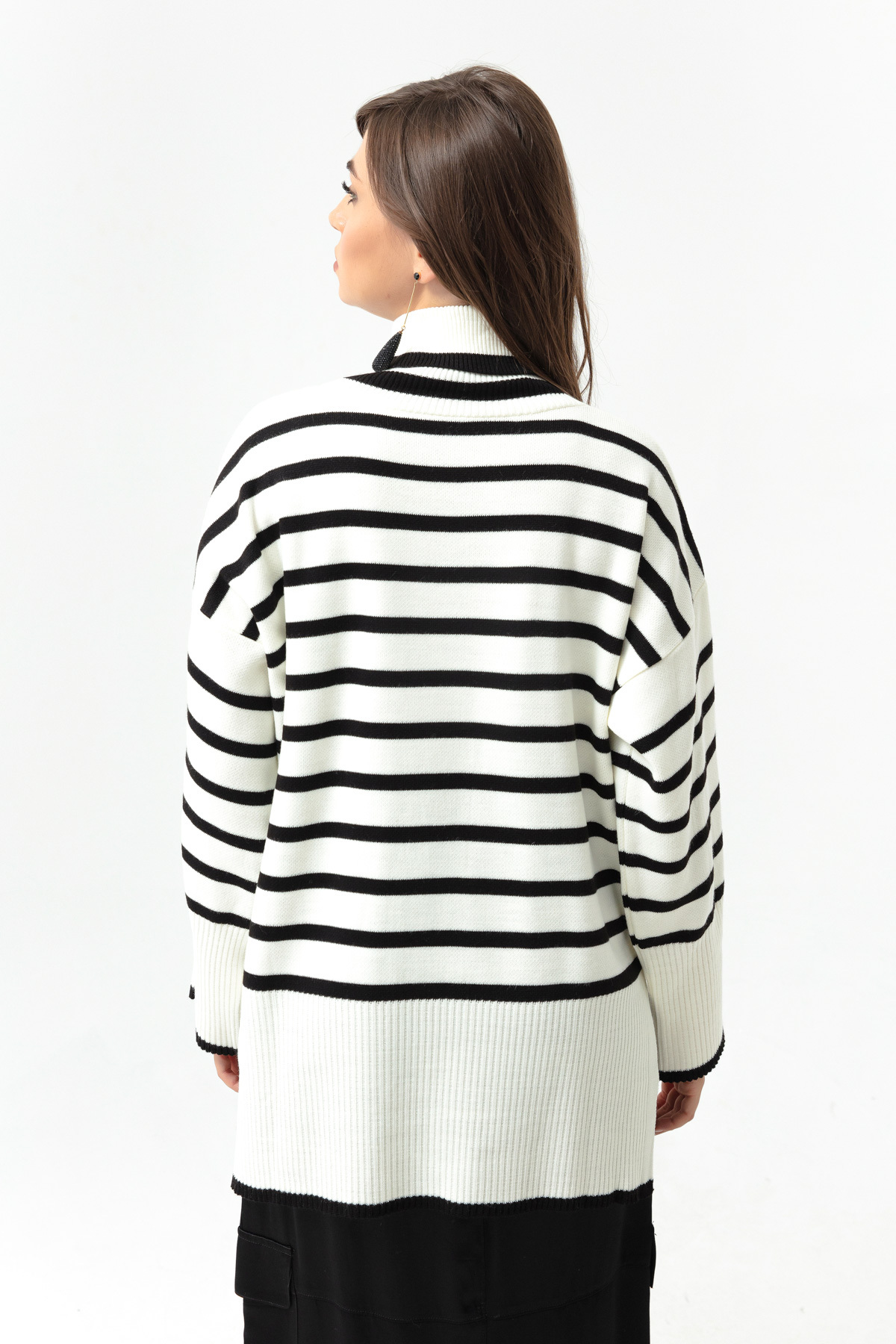 Lafaba femei alb turtleneck dungi tricotaje pulover