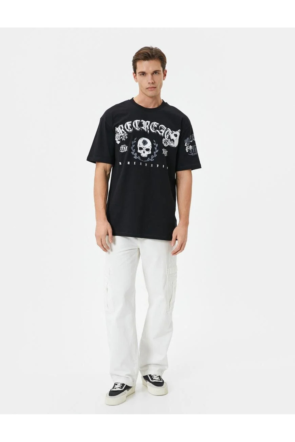 Levně Koton Oversize T-Shirt Back Printed Skull Theme Crew Neck