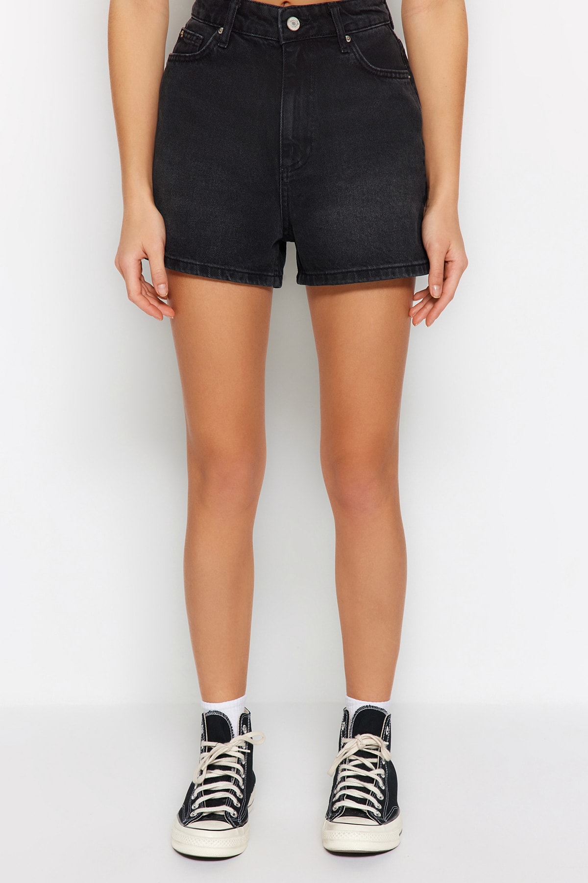 Trendyol Black High Waist Denim Shorts