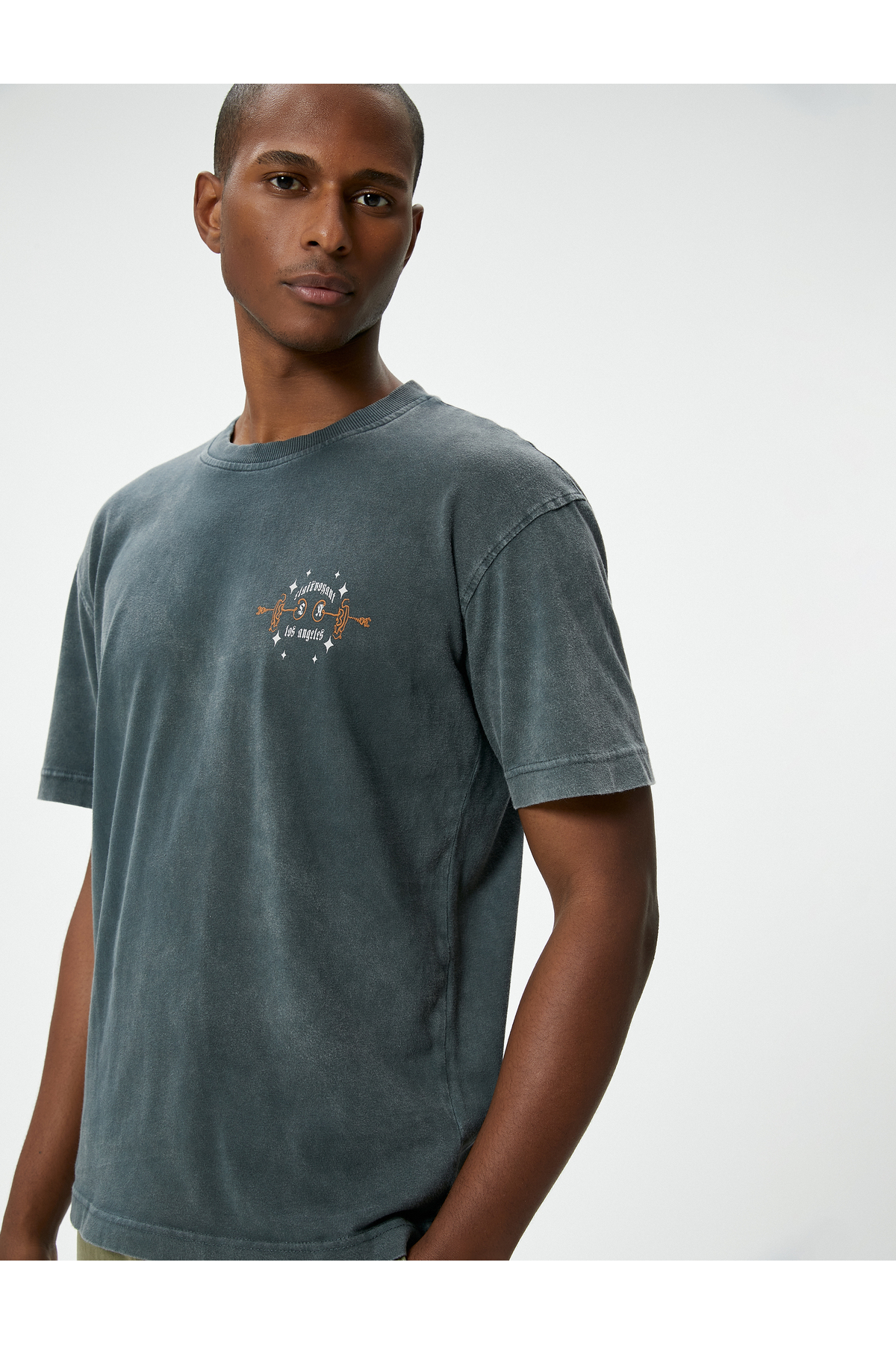 Koton Oversize T-Shirt Back Printed Washed Crew Neck