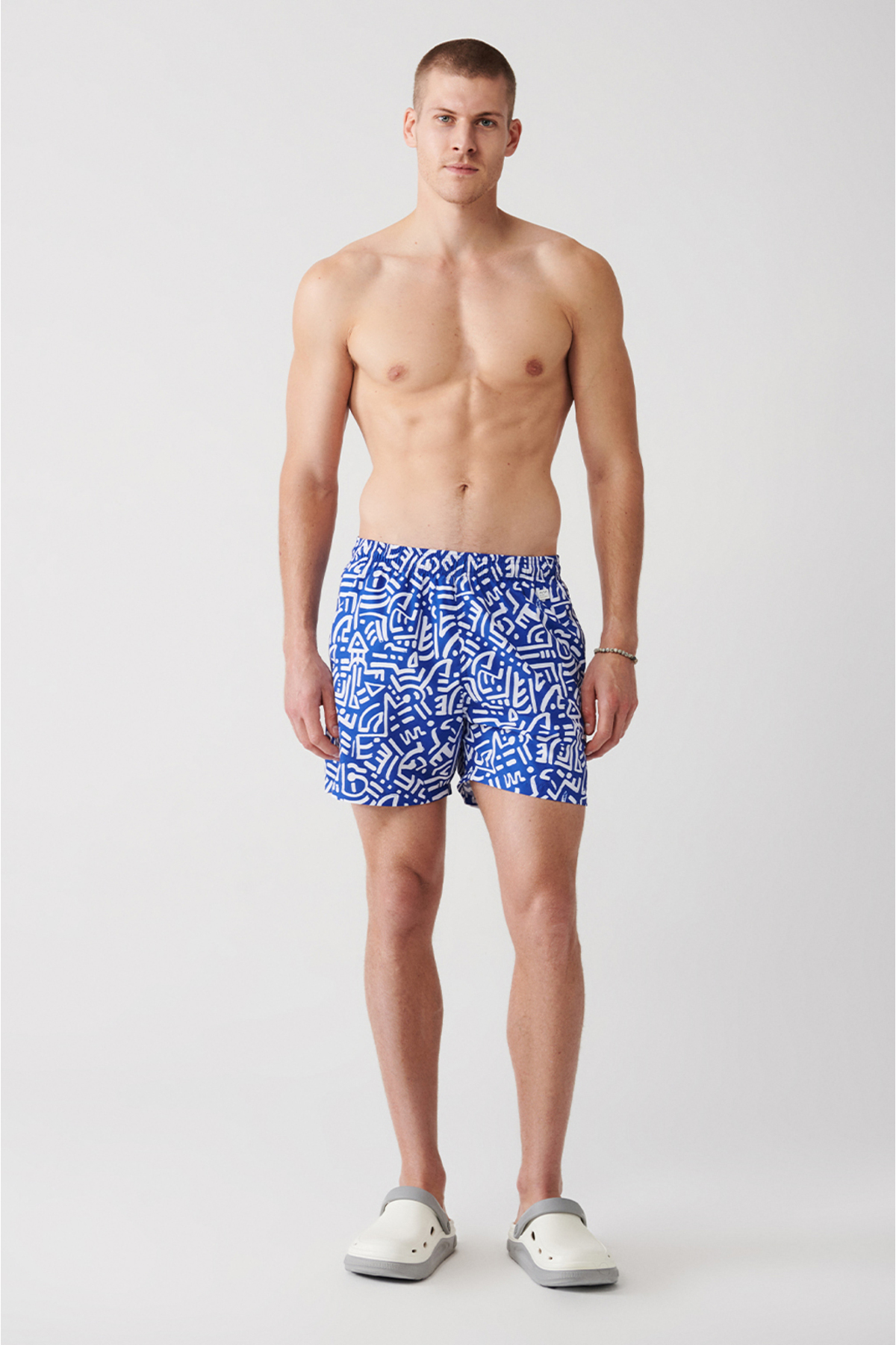 Levně Avva Men's Blue Quick Dry Geometric Printed Standard Size Swimwear with Special Box, Seafood