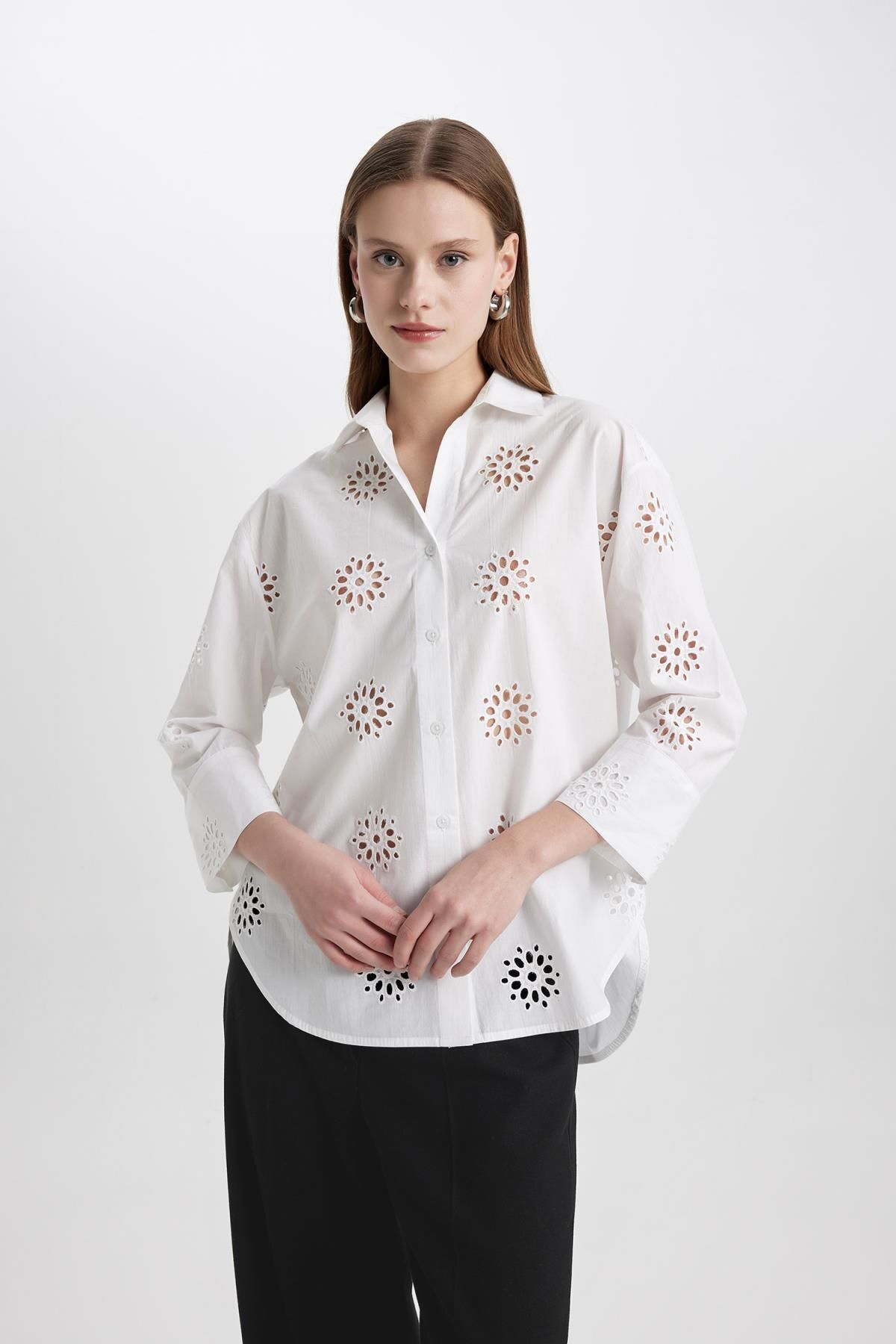 DEFACTO Oversize Fit Embroidered Long Sleeve Shirt