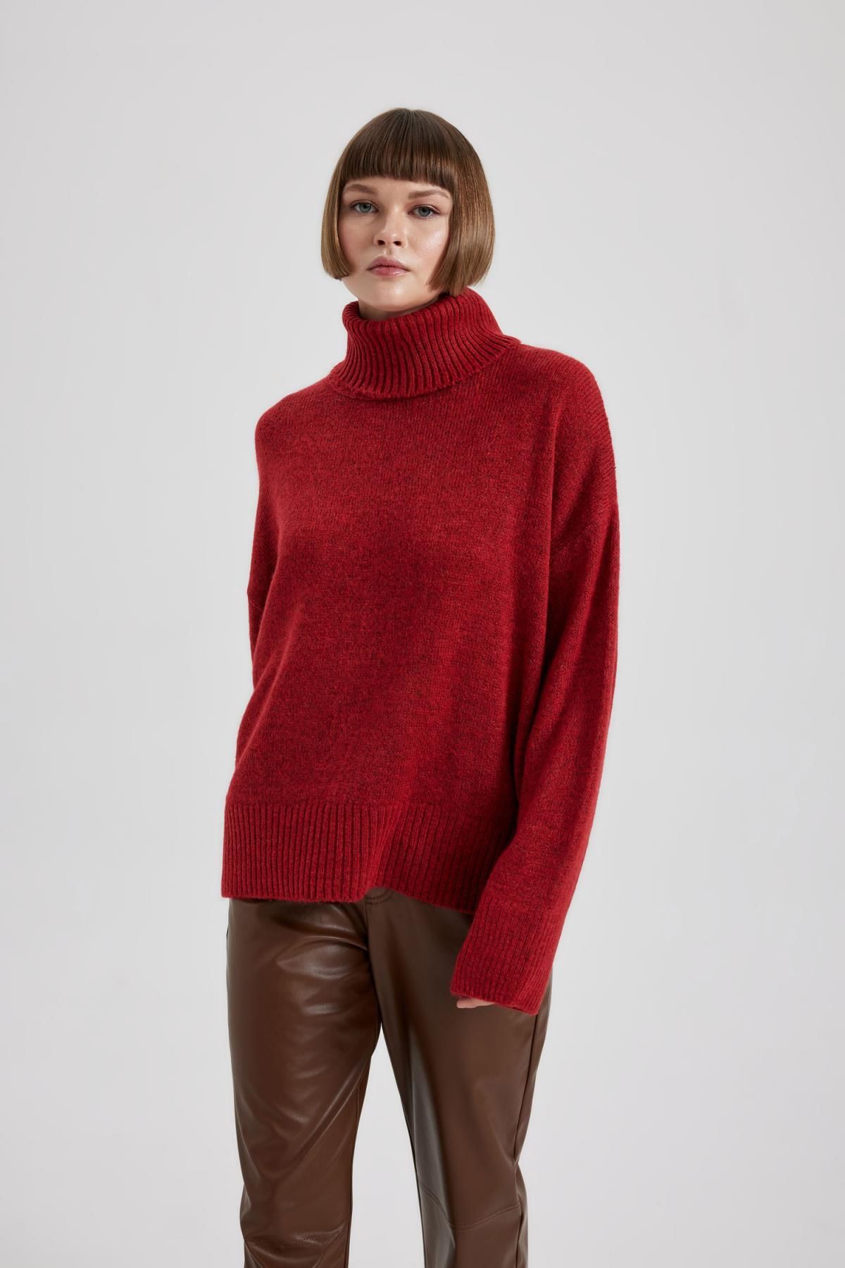DEFACTO Relax Fit Red Turtleneck Sweater