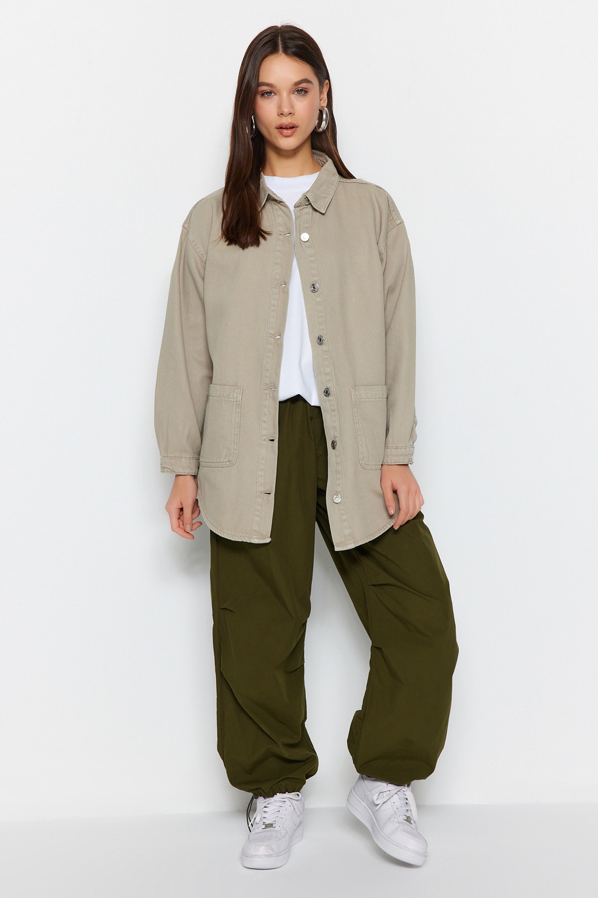 Trendyol Khaki Denim Pocket Detailed Denim Jacket