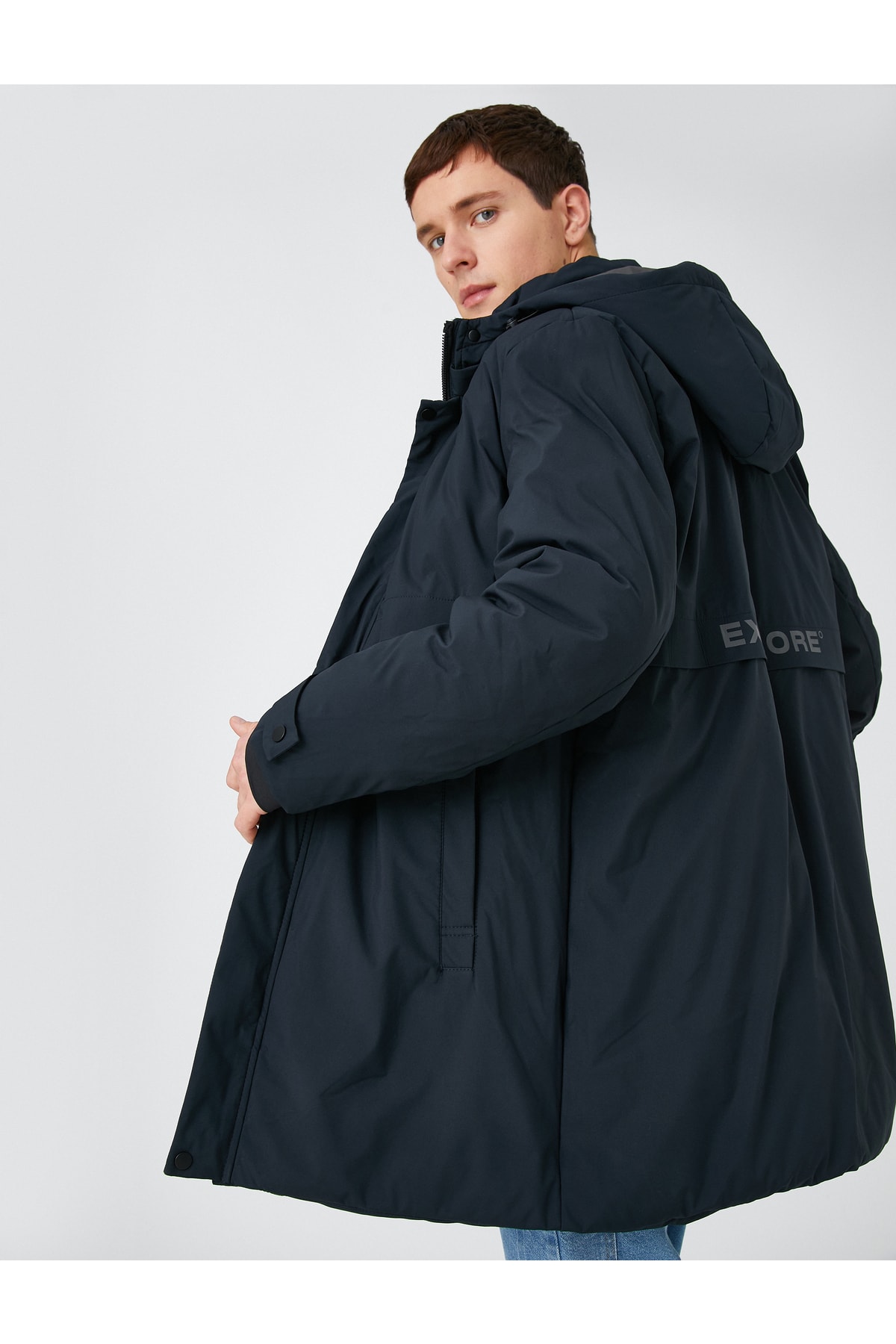 Koton Hooded Anorak Coat Zippered Pockets with Snap Studs Detail