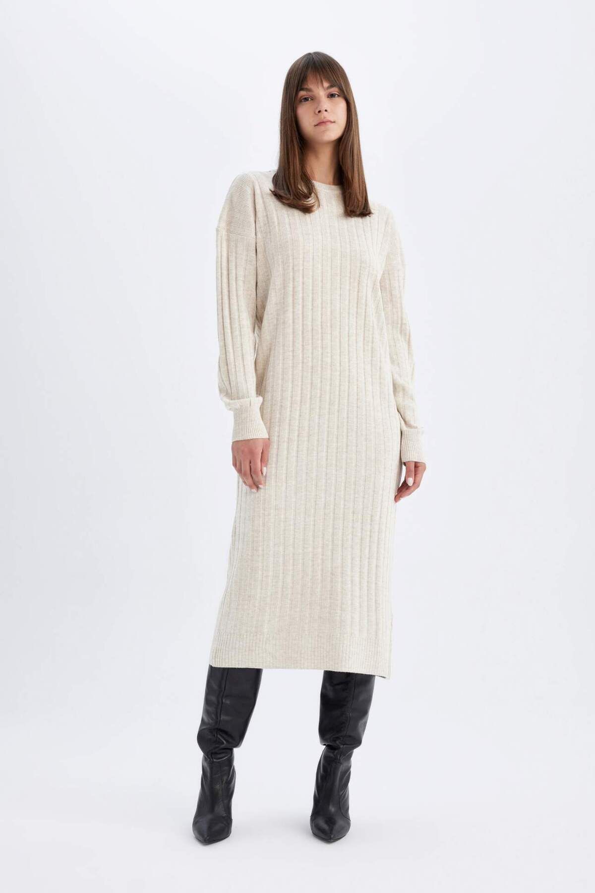 DEFACTO Regular Fit Half Turtleneck Long Sleeve Dress