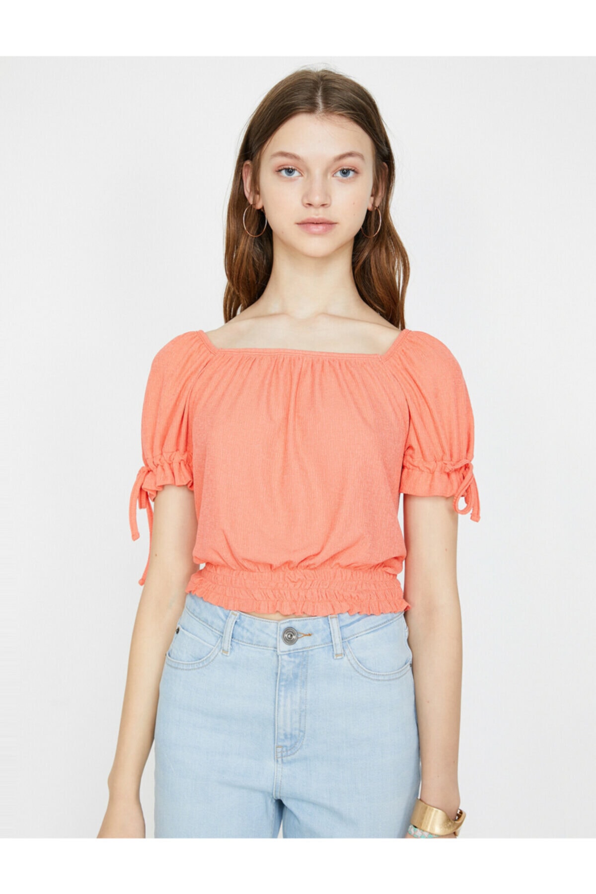 Koton Women's Pink Open Shoulder Short Sleeve T-Shirt