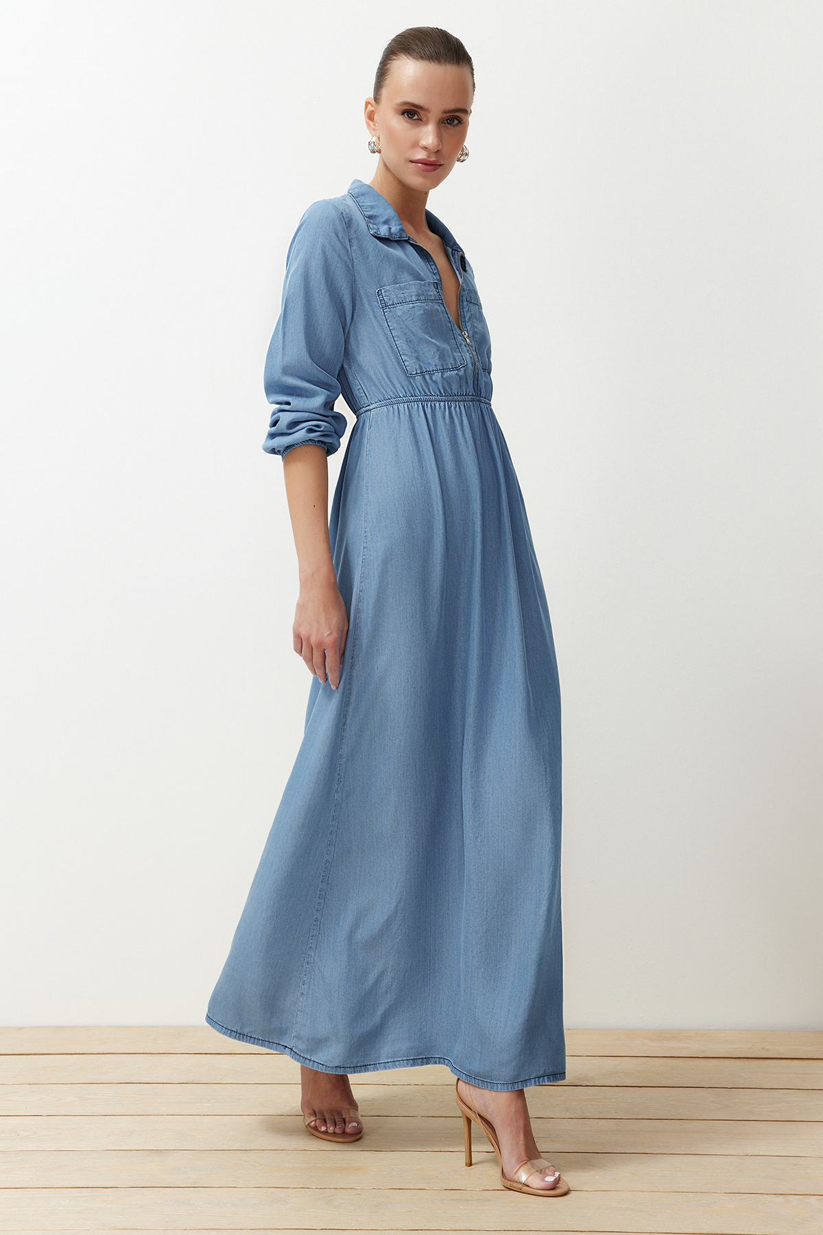 Trendyol Dark Blue Midi Denim Modest Dress