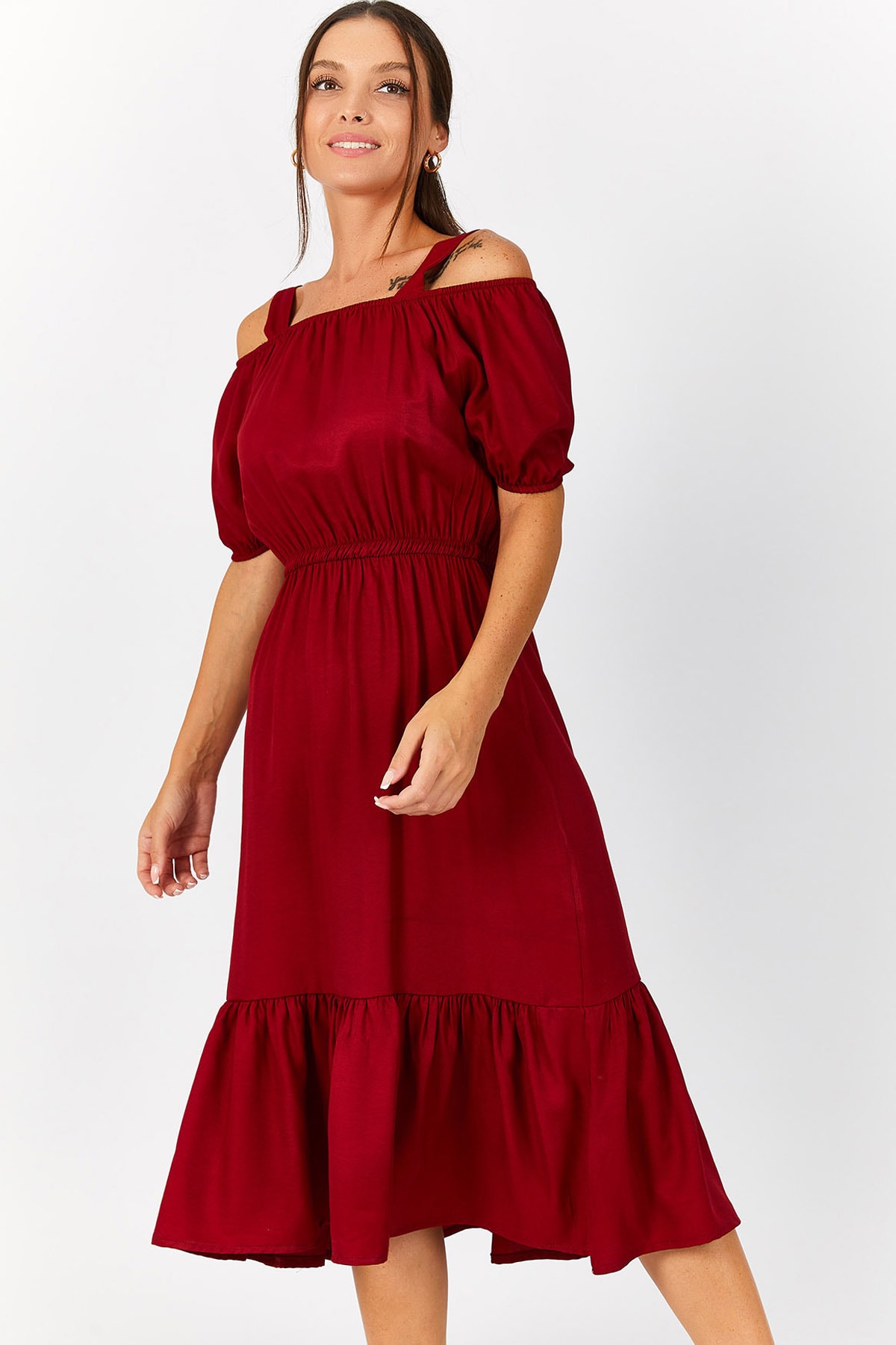 Levně armonika Women's Claret Red Evening Dress with Elastic Waist