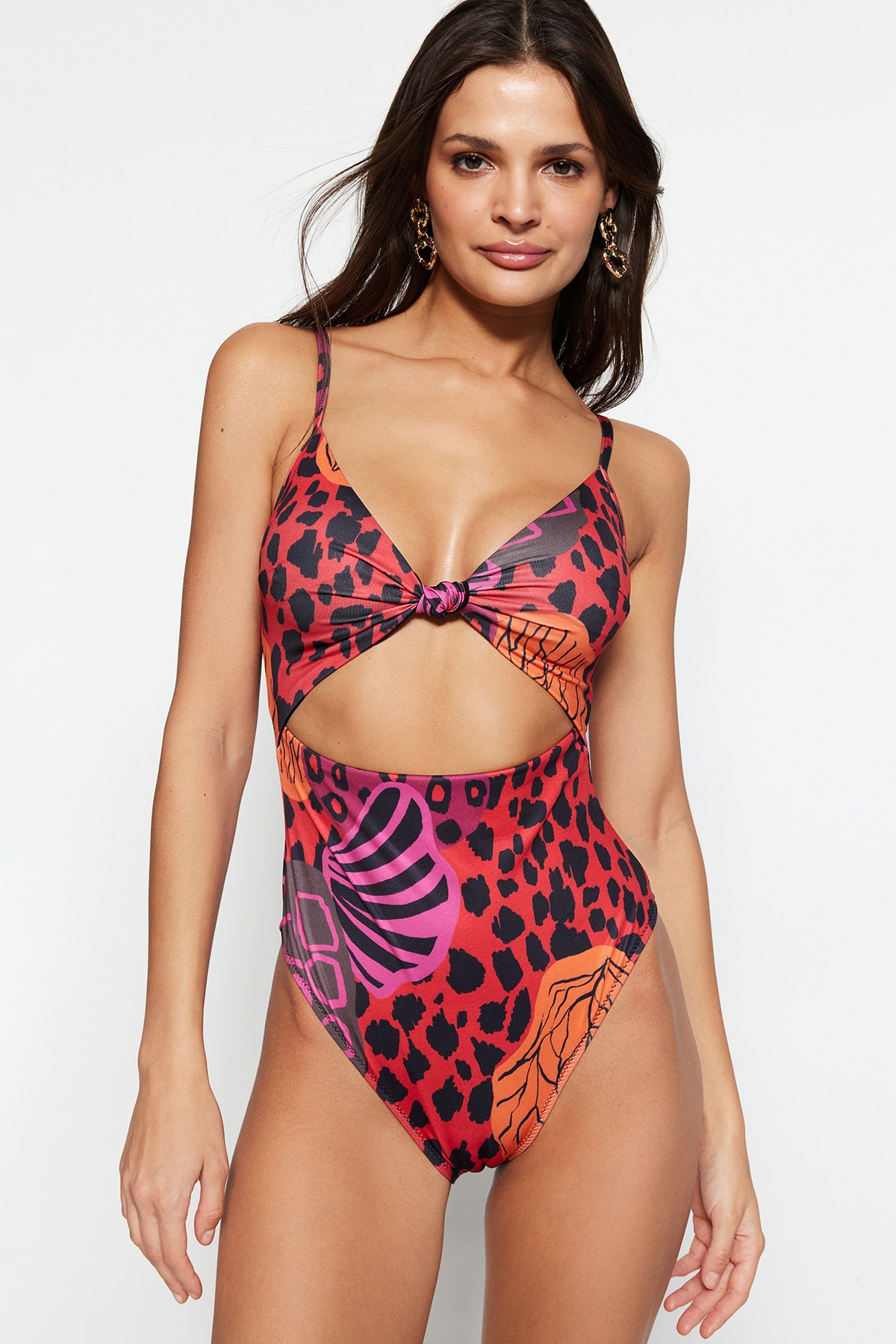 Costum de baie Trendyol Animal Print V-Neck Cut Out/Windowed High Leg