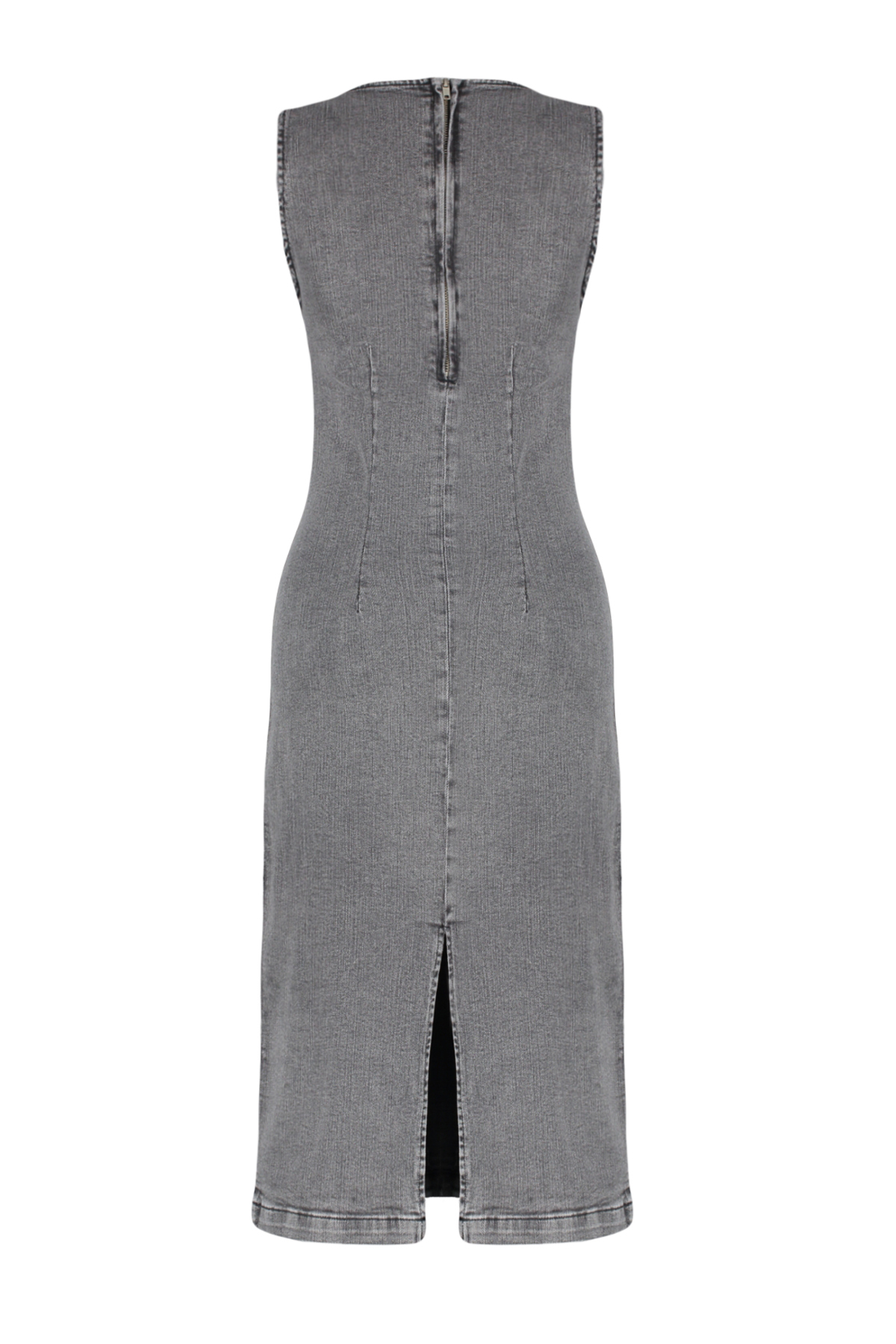 Trendyol Anthracite Fitted/Fits Body Midi Denim Dress