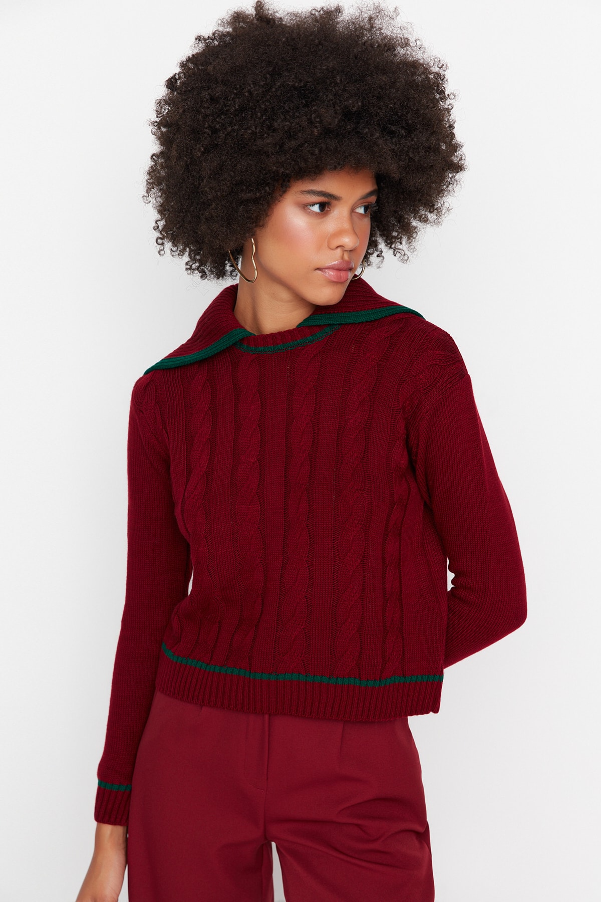 Trendyol Burgundy Knit Detailed Knitwear Sweater