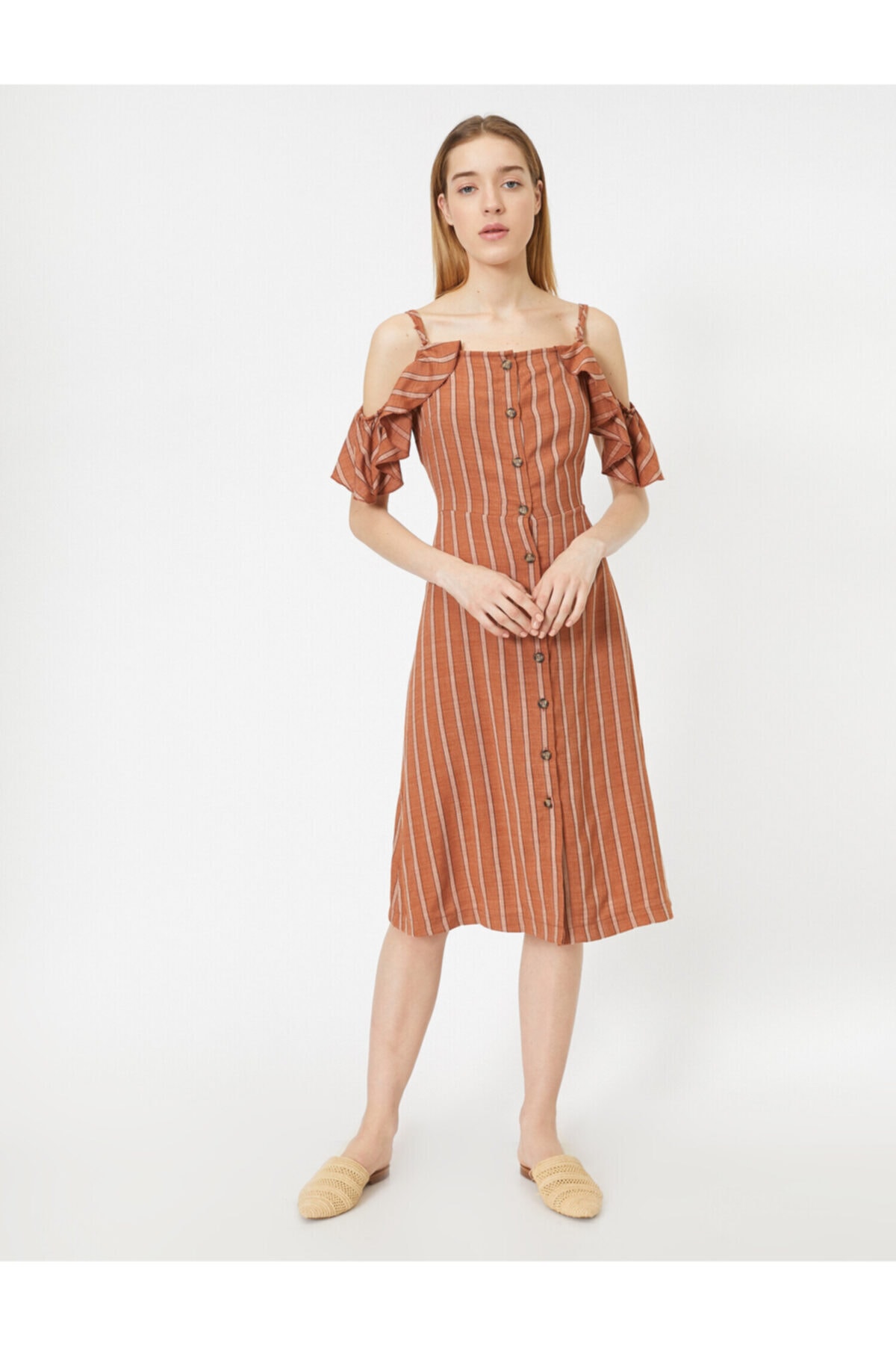 Koton femei Brown Striped Dress