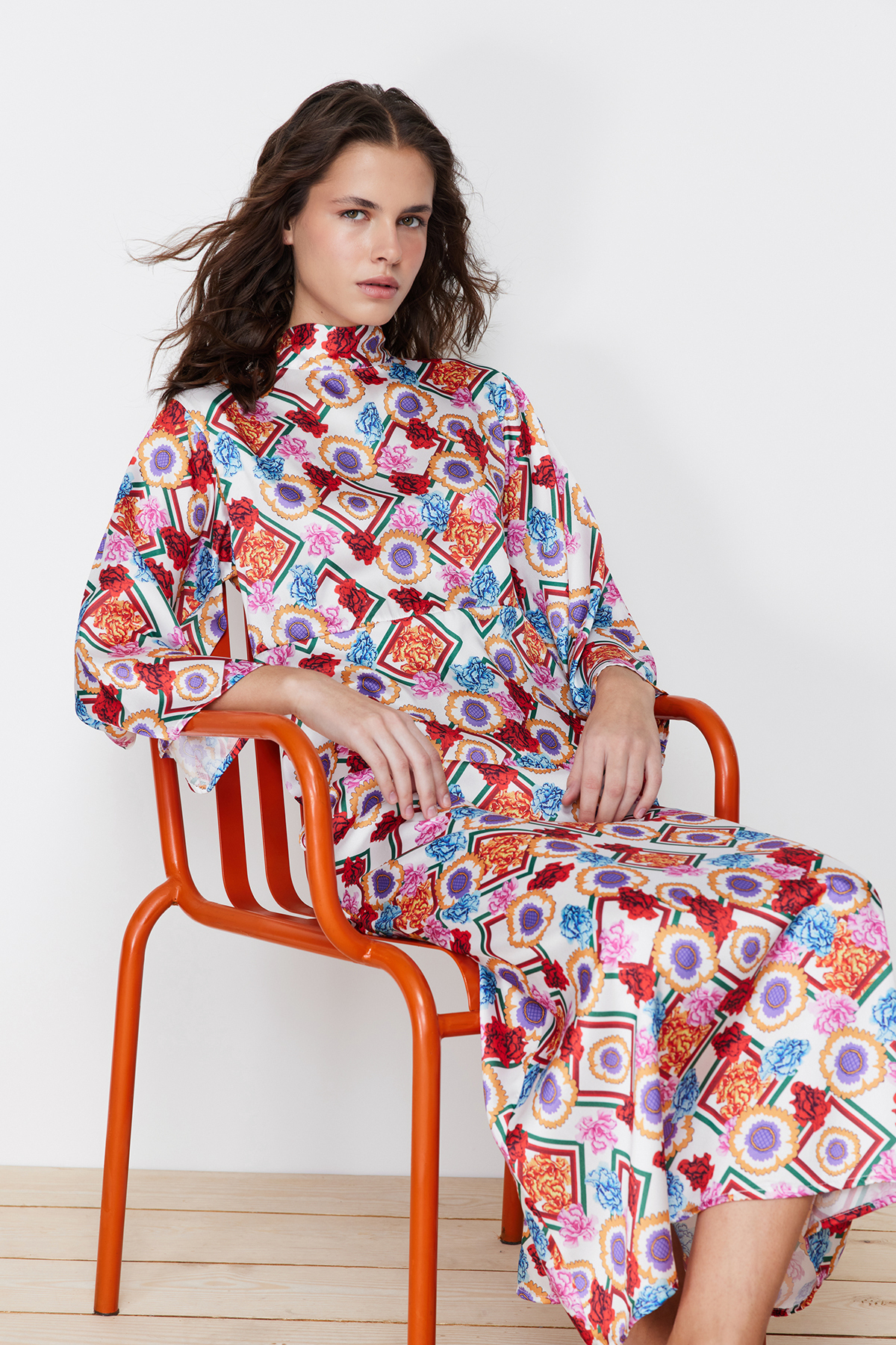 Trendyol Multicolored Floral Patterned Satin Woven Dress