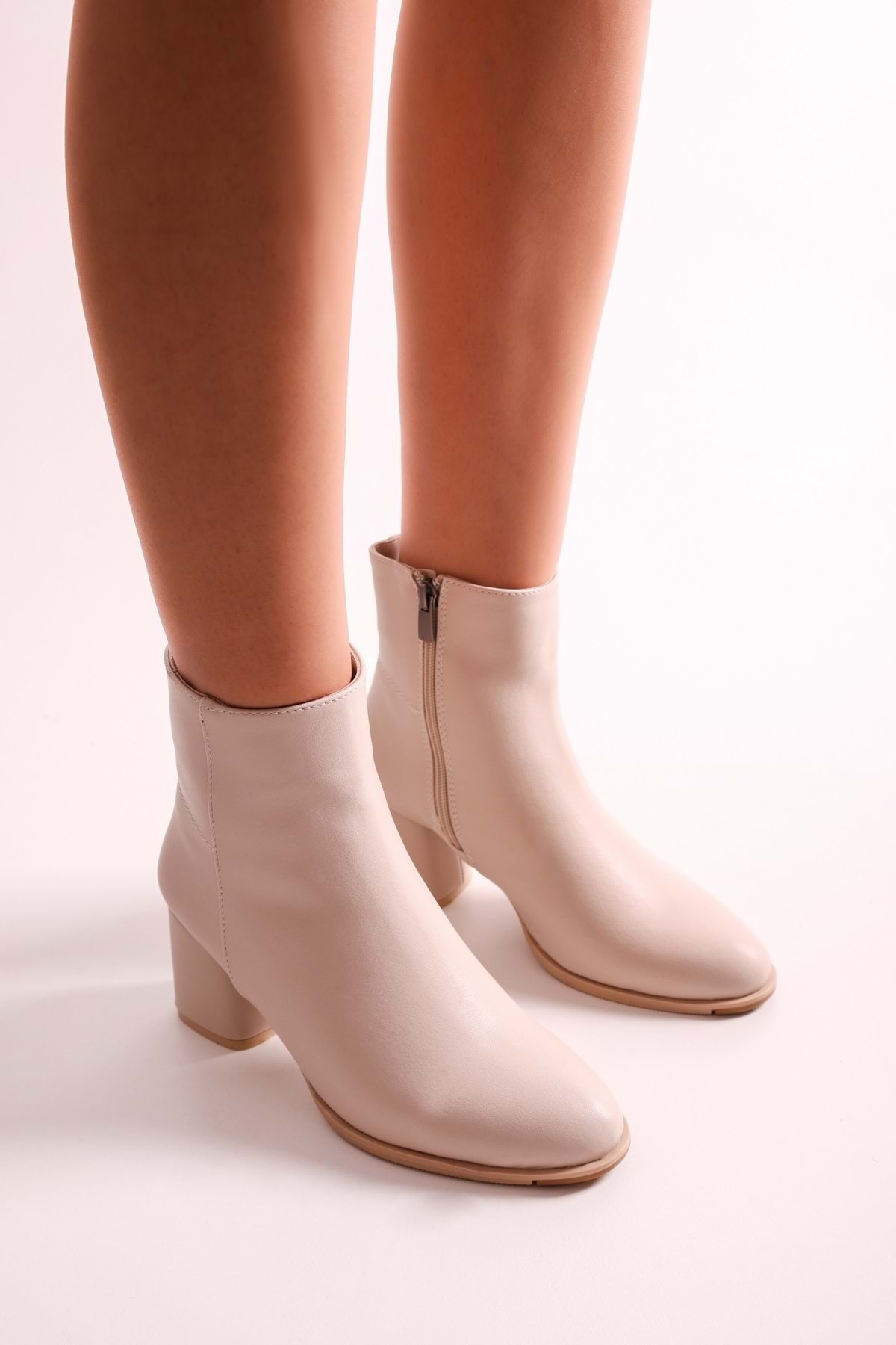 Shoeberry Women's Haylee Beige Skin Heeled Boots Beige Skin