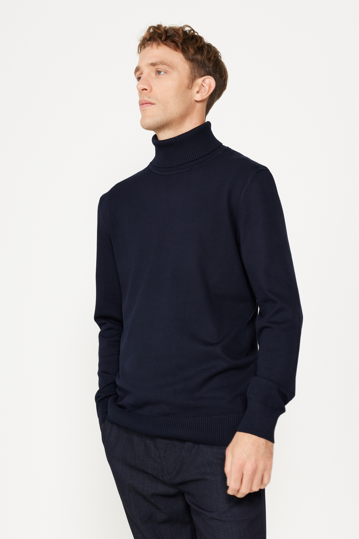ALTINYILDIZ CLASSICS Men's Navy Blue Standard Fit Regular Cut Full Turtleneck Knitwear Sweater