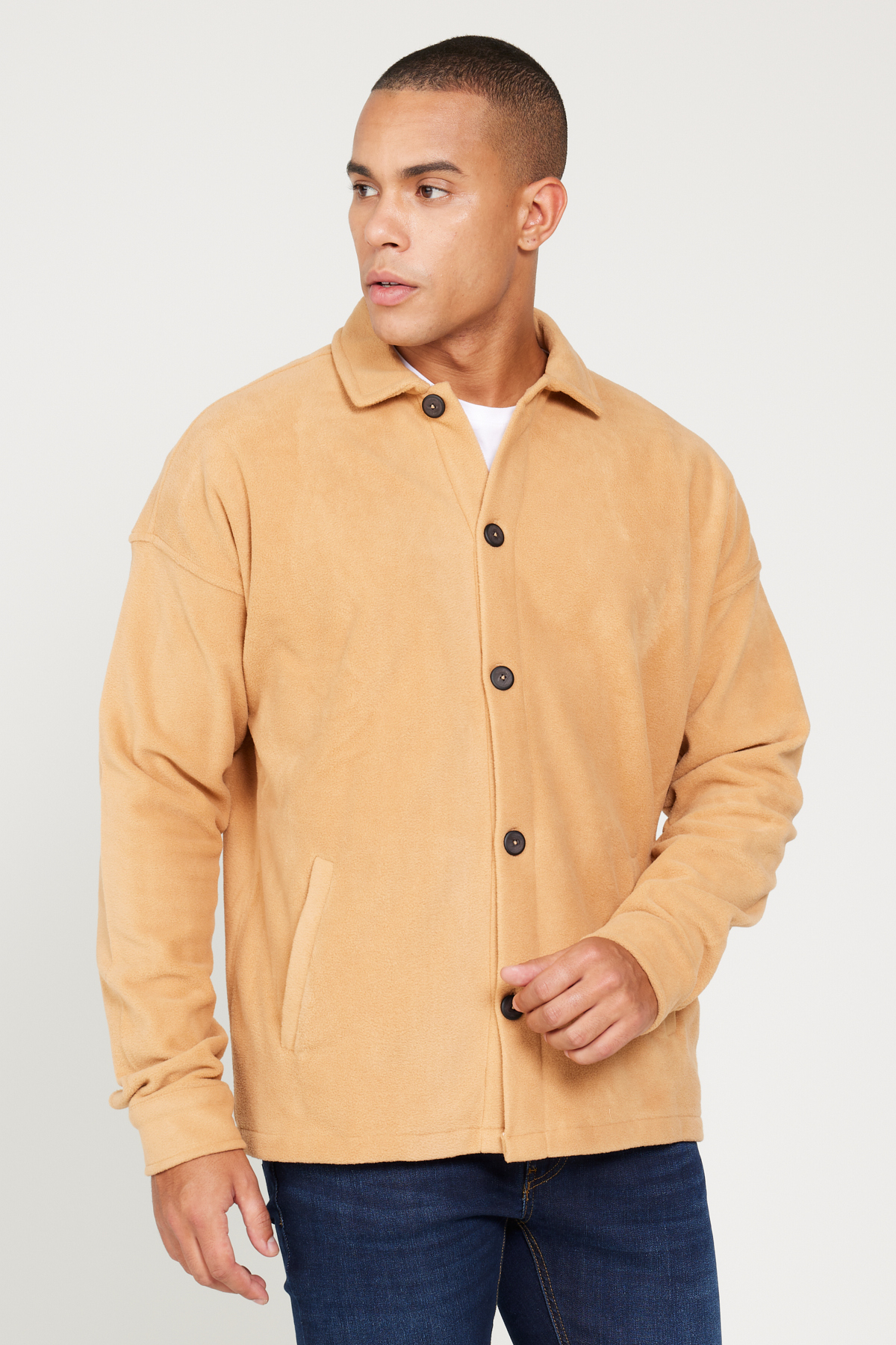 Levně AC&Co / Altınyıldız Classics Men's Caramel Oversize Loose Fit Classic Collar Anti-Pilling Winter Comfortable Fleece Shirt.