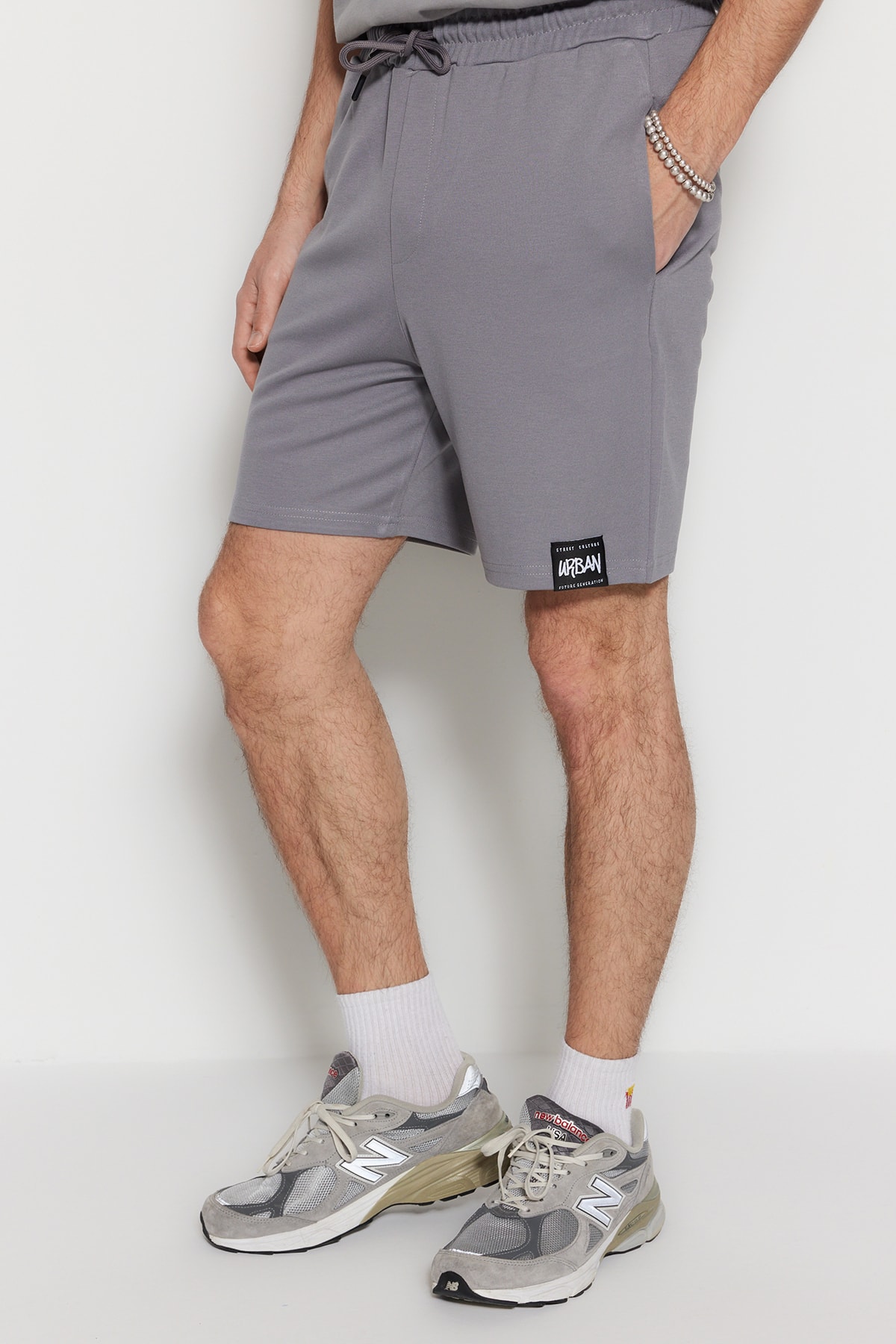 Trendyol Smoked Men's Regular/Normal Cut Shorts with Embroidered Labels.