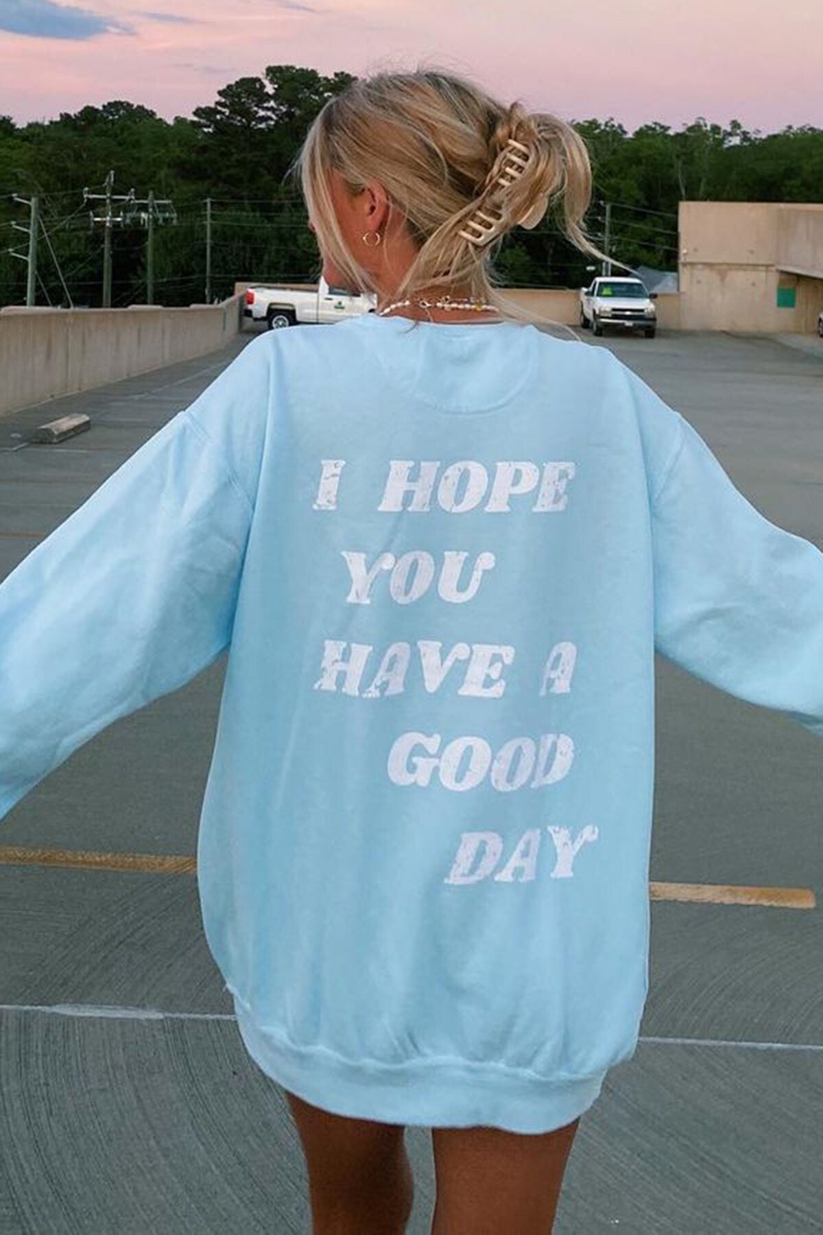 Madmext Mad Girls Blue Back Printed Sweatshirt