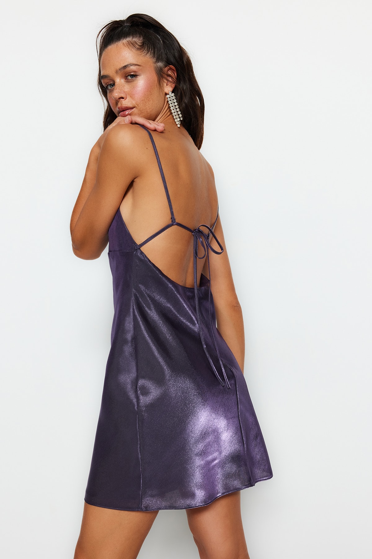 Trendyol Purple Waist Opening/Skater Woven Stylish Evening Dress