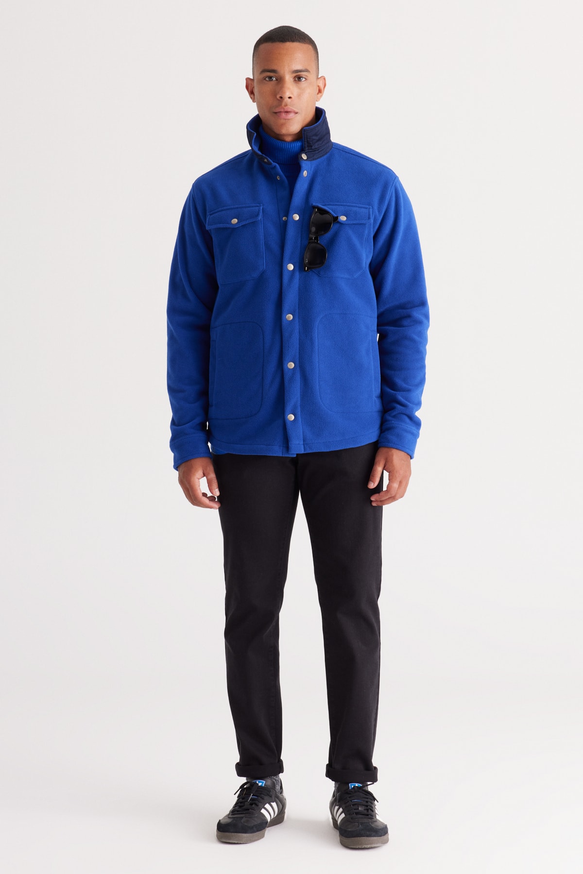 Levně AC&Co / Altınyıldız Classics Men's Sax-Navy Blue Standard Fit Normal Cut Shirt Collar Pocket Fleece Jacket.