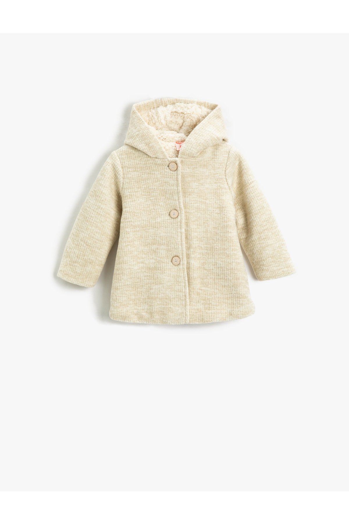 Levně Koton Plush Lined Wool Blend Hooded Coat With Button Fastening.