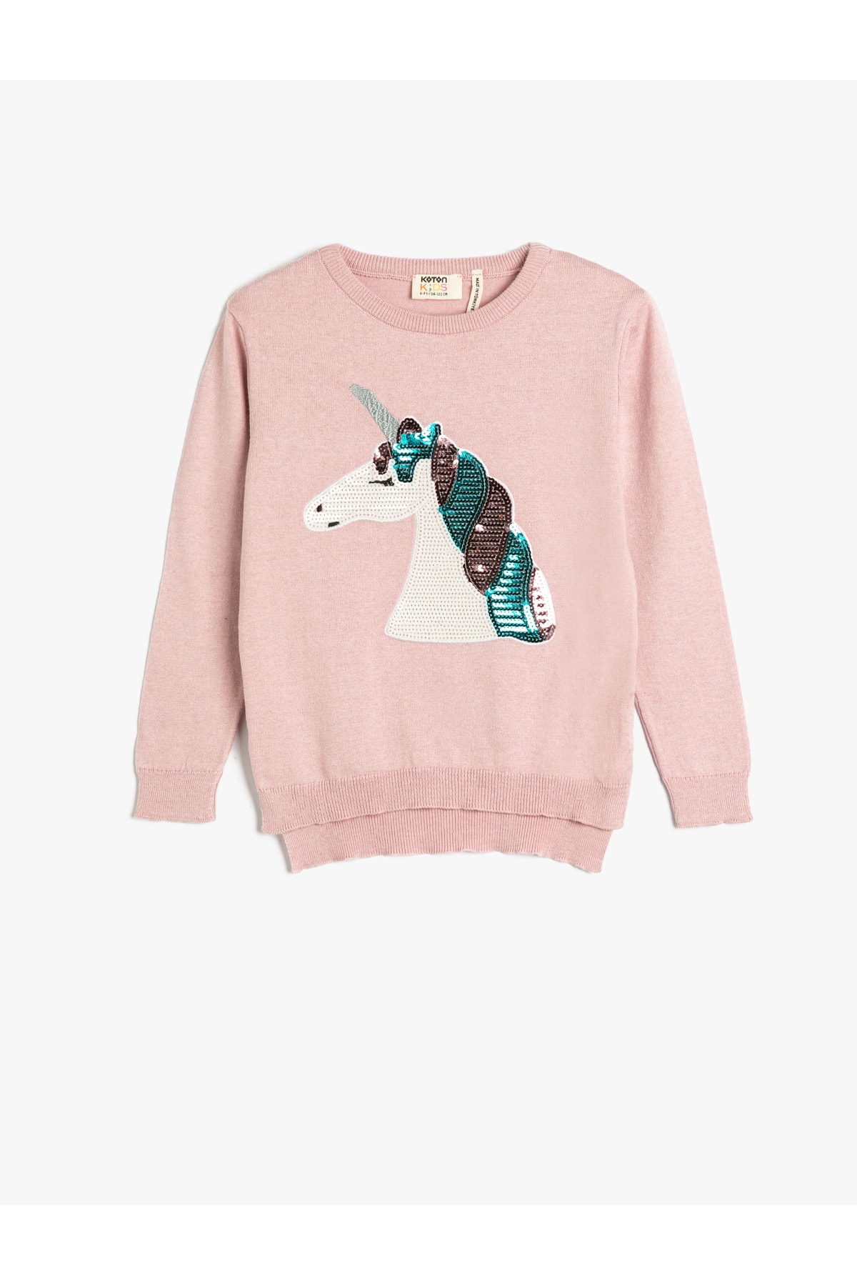 Levně Koton Unicorn Sweater Long Sleeve Crew Neck Sequin Embroidered