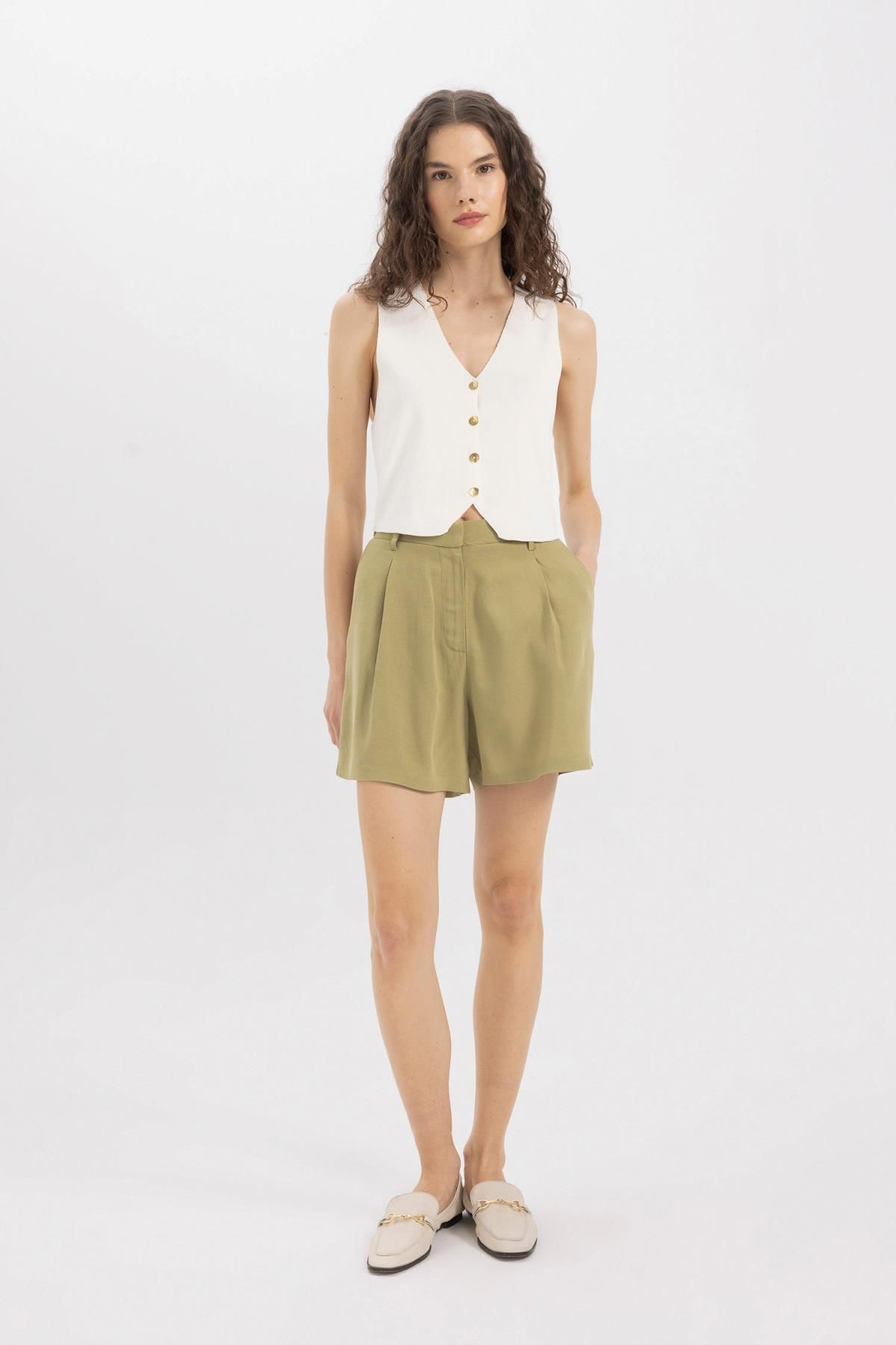 DEFACTO High Waist Cropped Linen Blend Shorts