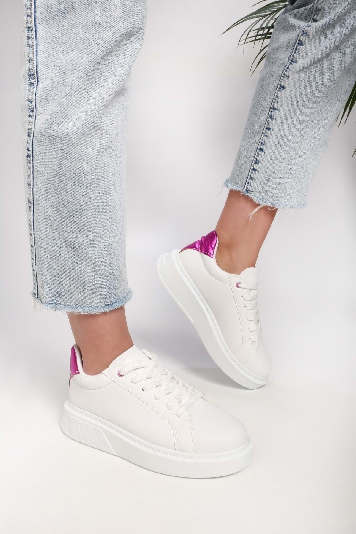 Shoeberry Women's Vixon White Fuchsia Sneaker Sports Casual Shoes