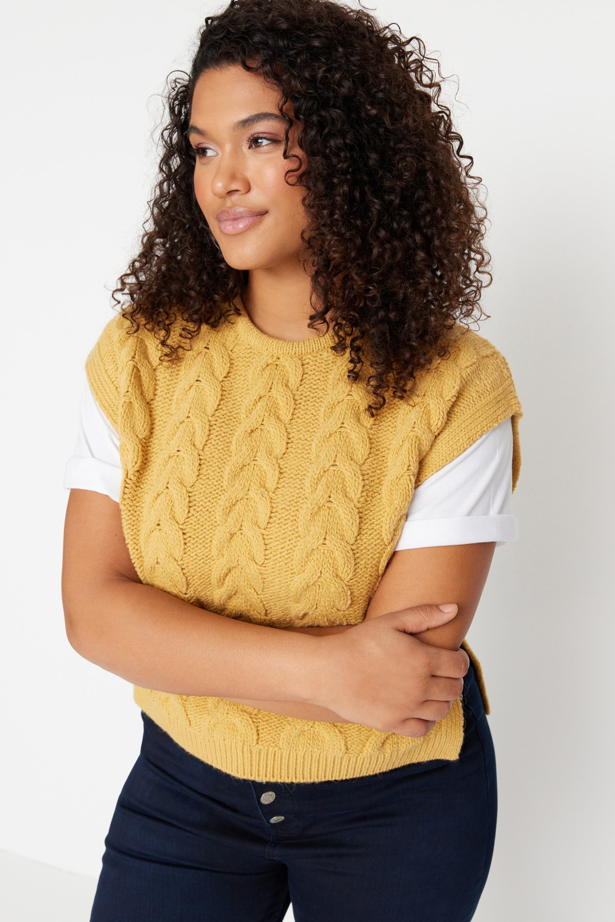 Trendyol Curve Plus Size Sweater Vest - Yellow - Regular fit