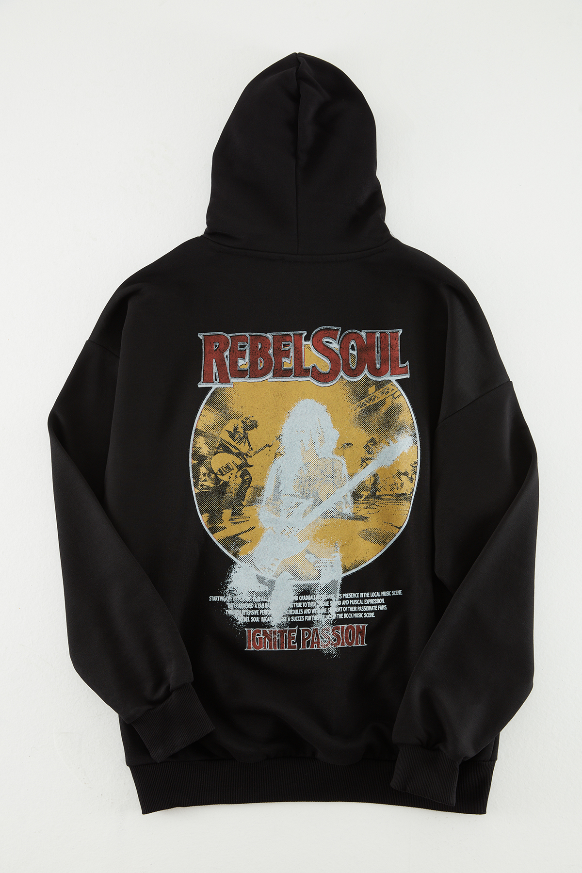 Trendyol Men's Black Oversize/Wide-Fit Hooded Rock Music Printed Thick Sweatshirt