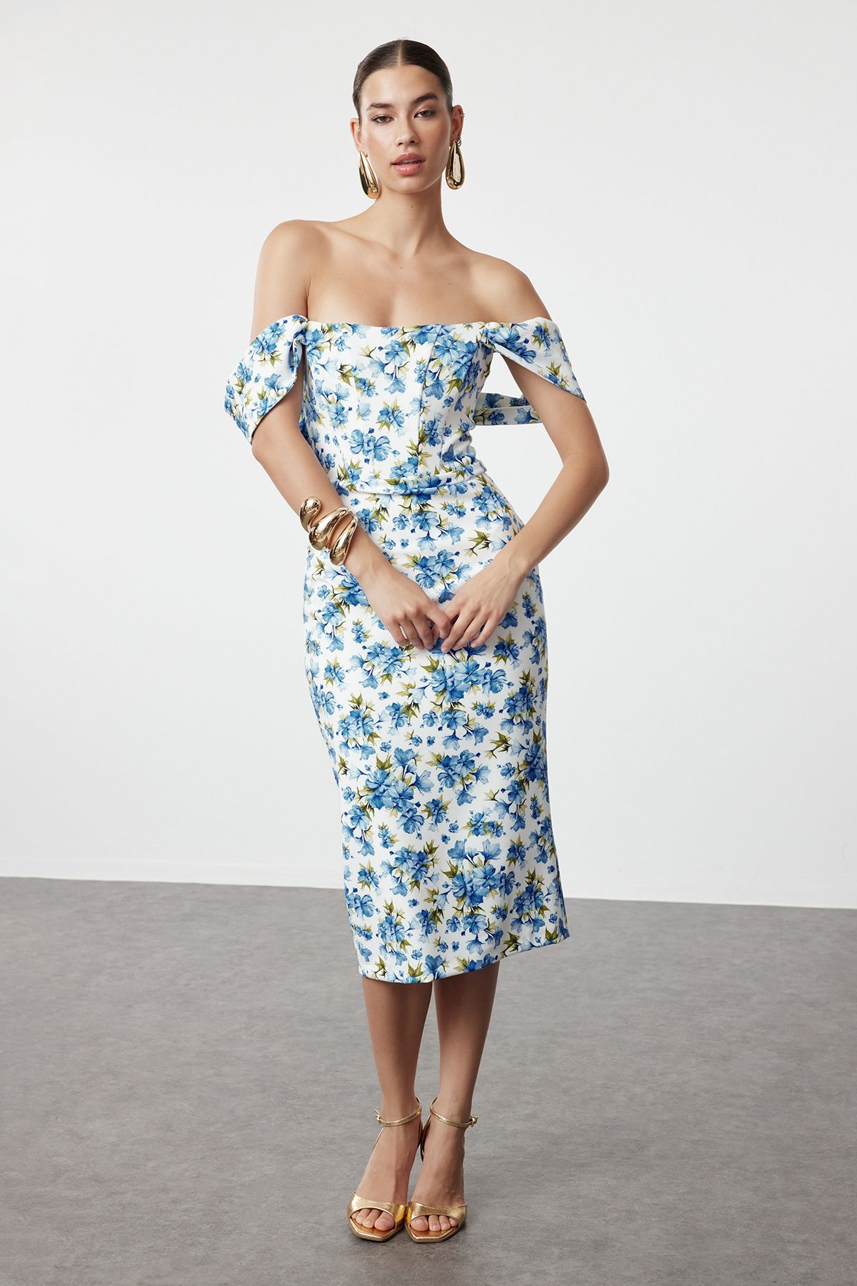 Trendyol Multicolored, Fitted, Woven Corset Detailed Elegant Evening Dress