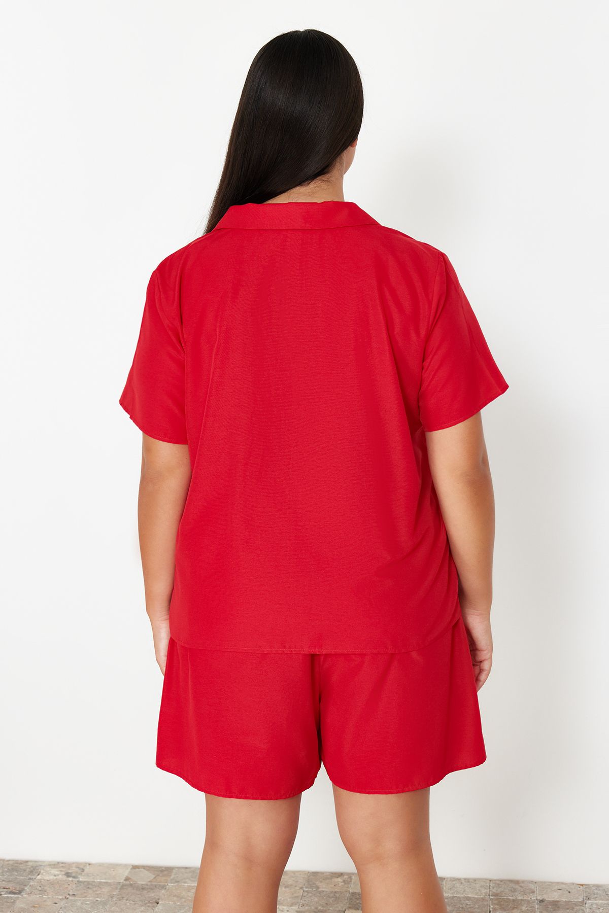Trendyol Curve Red Shirt Collar Woven Pajama Set