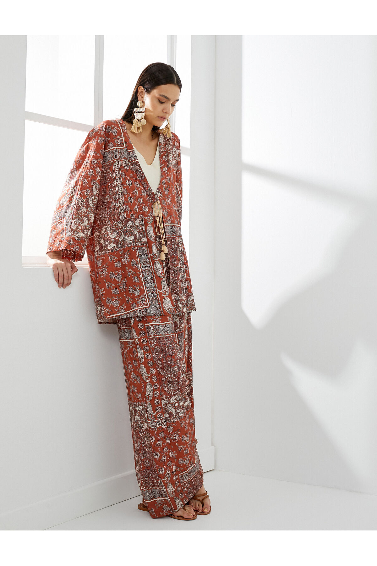 Levně Koton Kimono Ethnic Patterned Tie Detailed Viscose