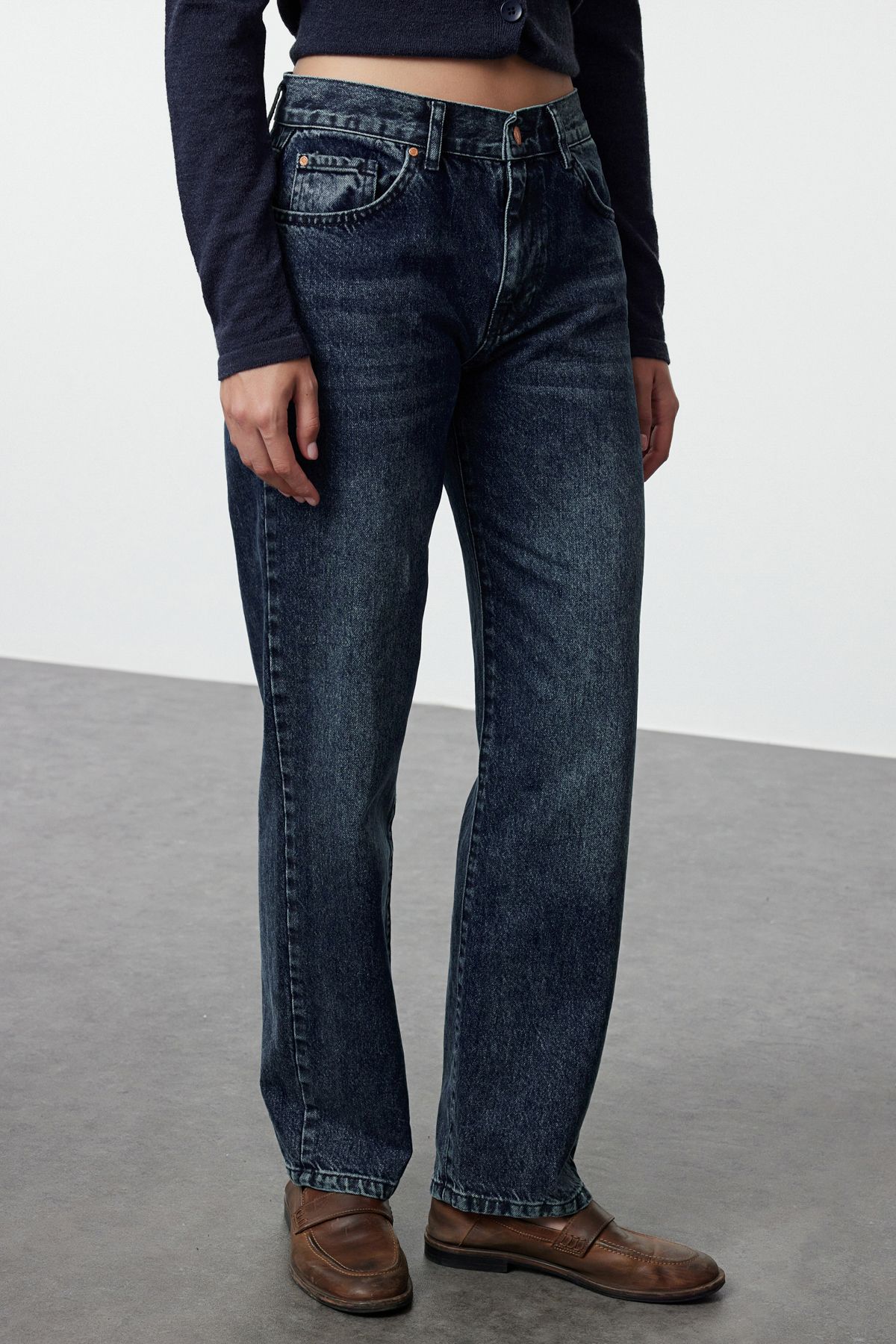 Trendyol Midnight Blue Normal Waist Straight Jeans