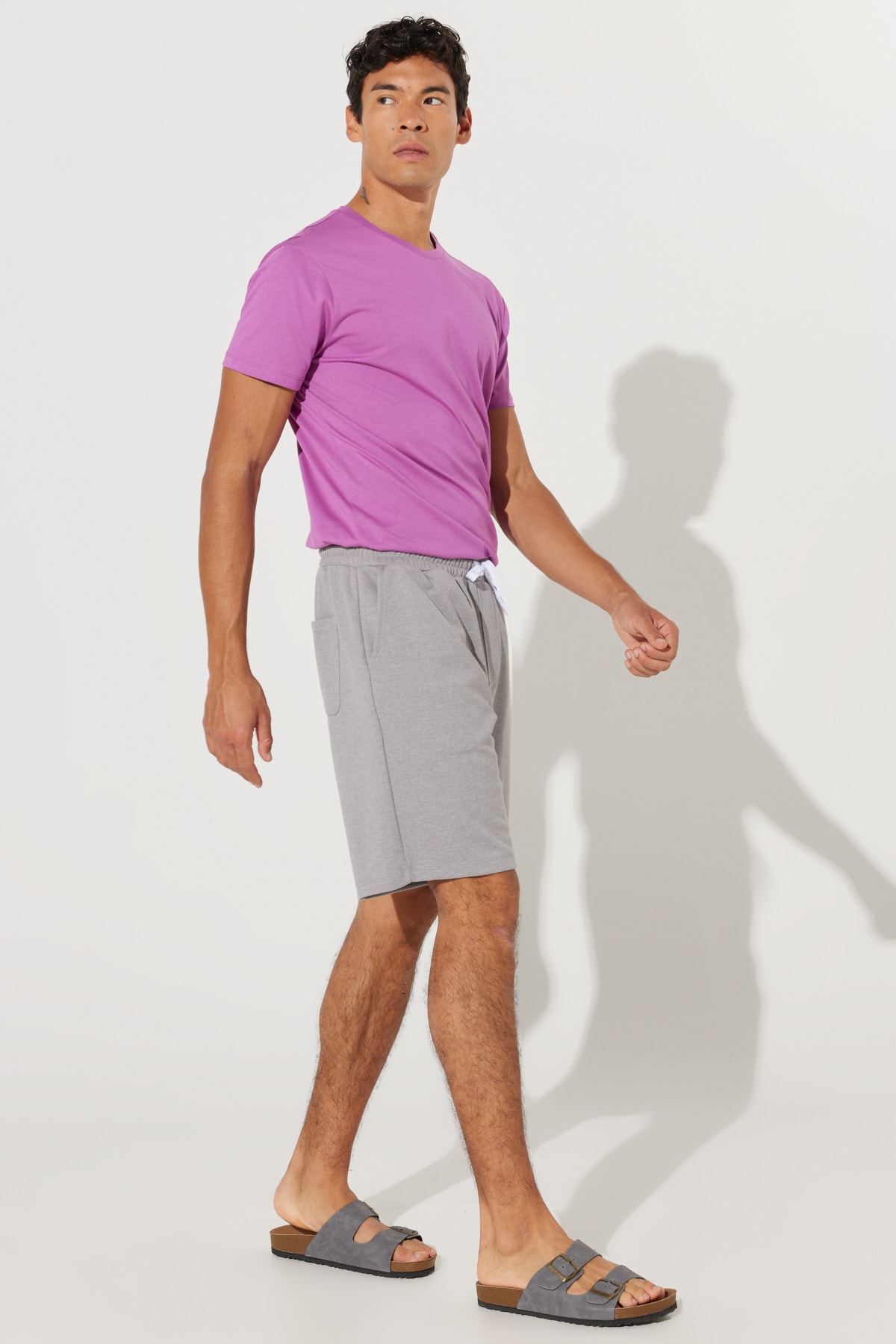 Levně AC&Co / Altınyıldız Classics Men's Gray Melange Standard Fit Regular Cut Shorts with Pocket. Comfortable Knitted Shorts.