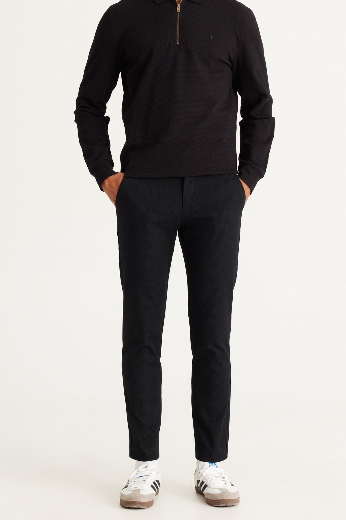 ALTINYILDIZ CLASSICS Men's Black Slim Fit Slim Fit Side Pockets Cotton Flexible Comfortable Dobby Pants