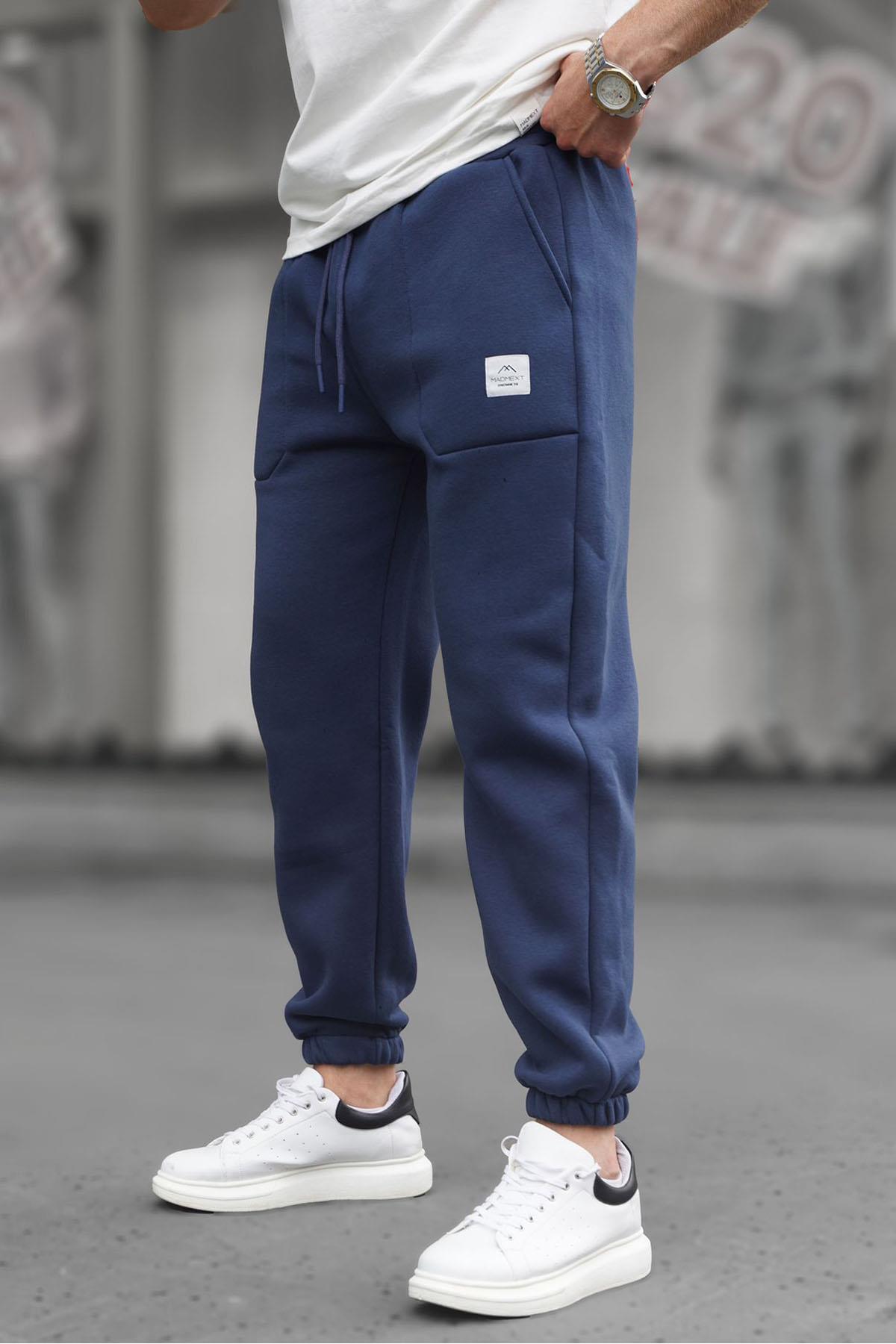 Levně Madmext Navy Blue Pocket Detailed Men's Basic Sweatpants 6522
