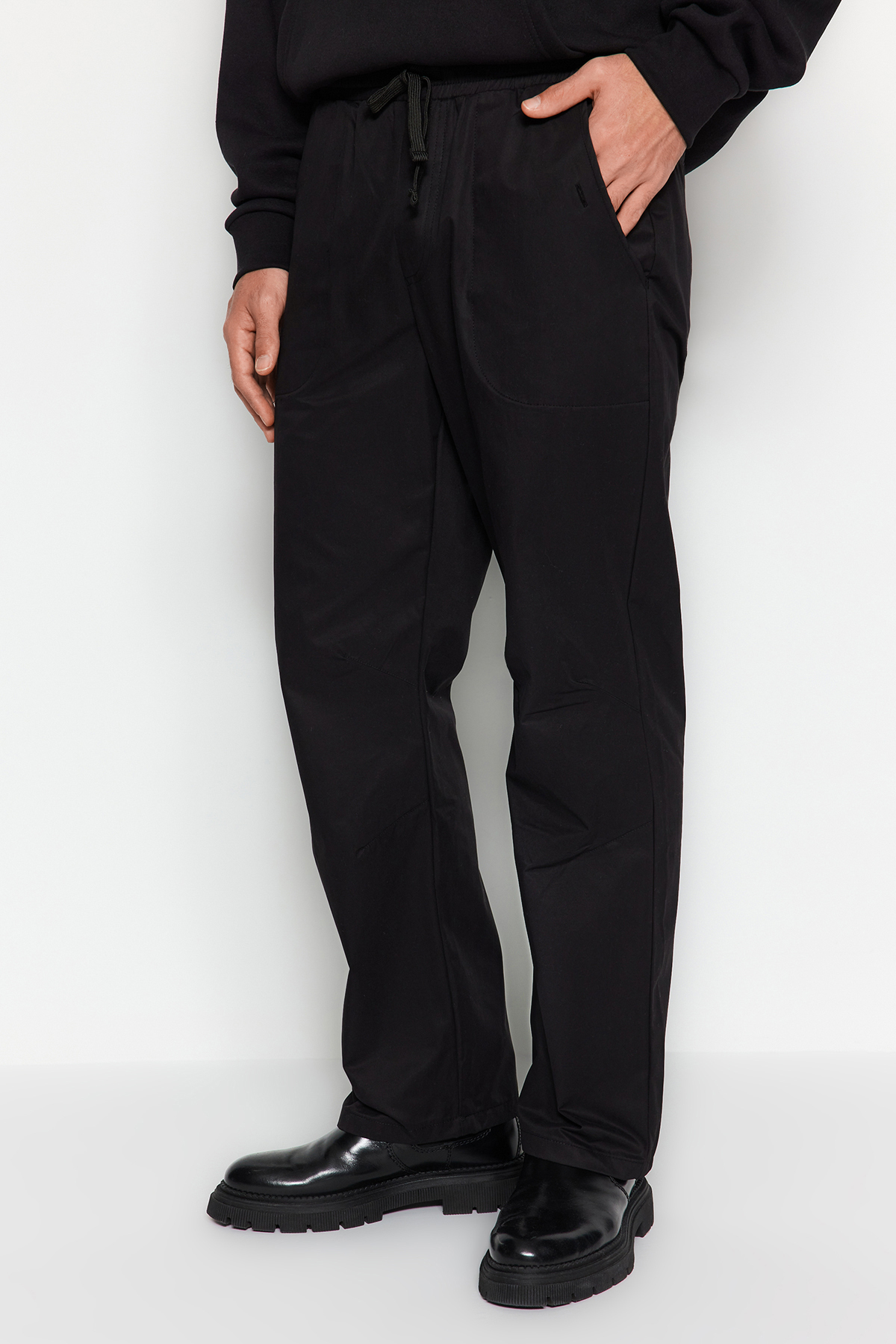 Trendyol Black Regular Fit Waist Lace Detailed Trousers