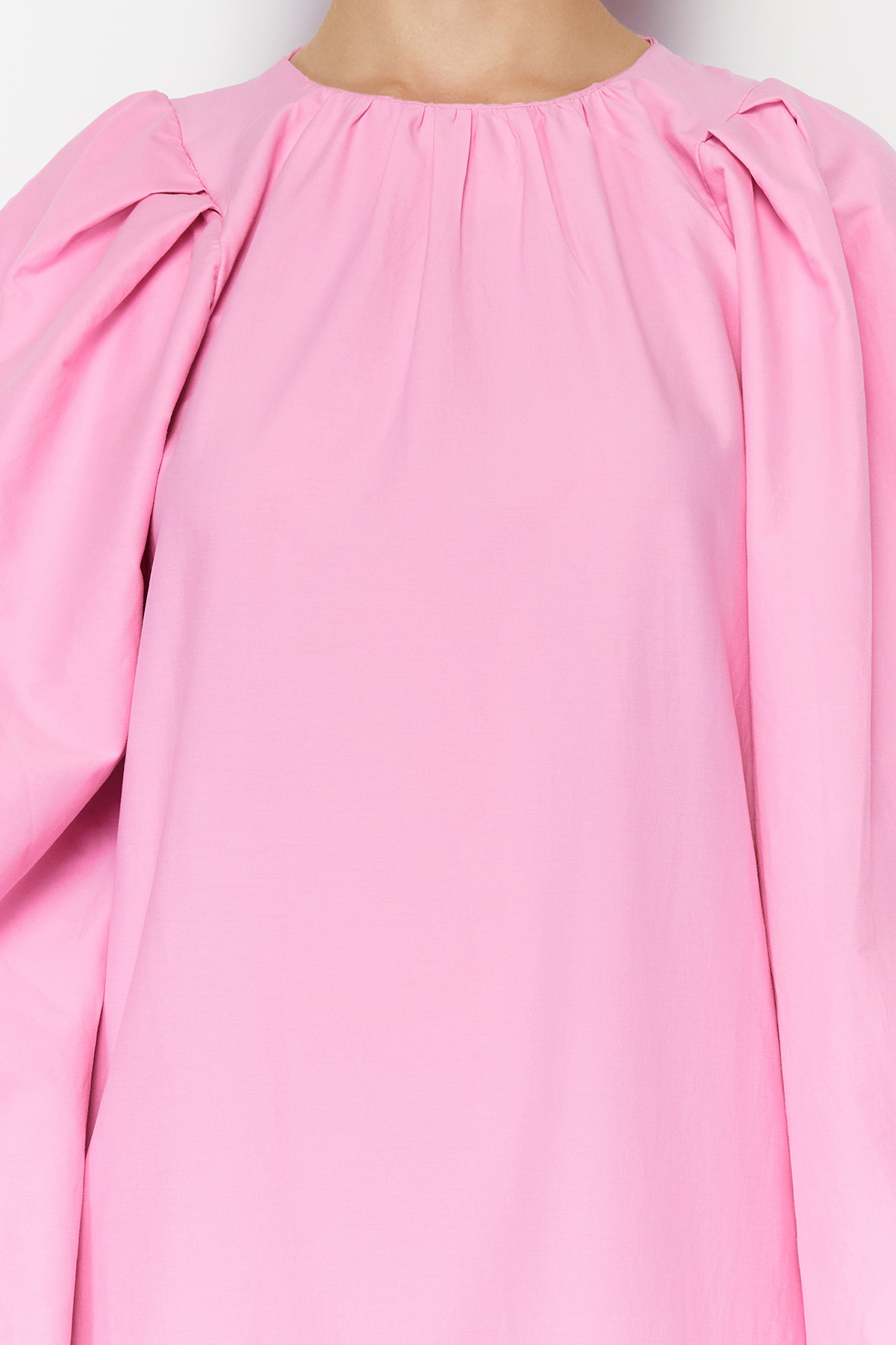 Trendyol Pink Balloon Sleeve Skirt Layered Cotton Woven Dress