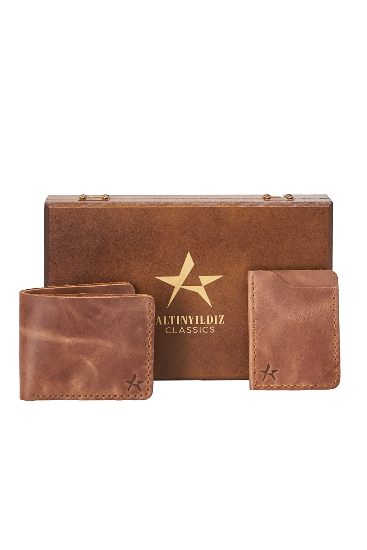 Levně ALTINYILDIZ CLASSICS Men's Brown Handmade 100% Genuine Leather Wallet - Card Holder Set