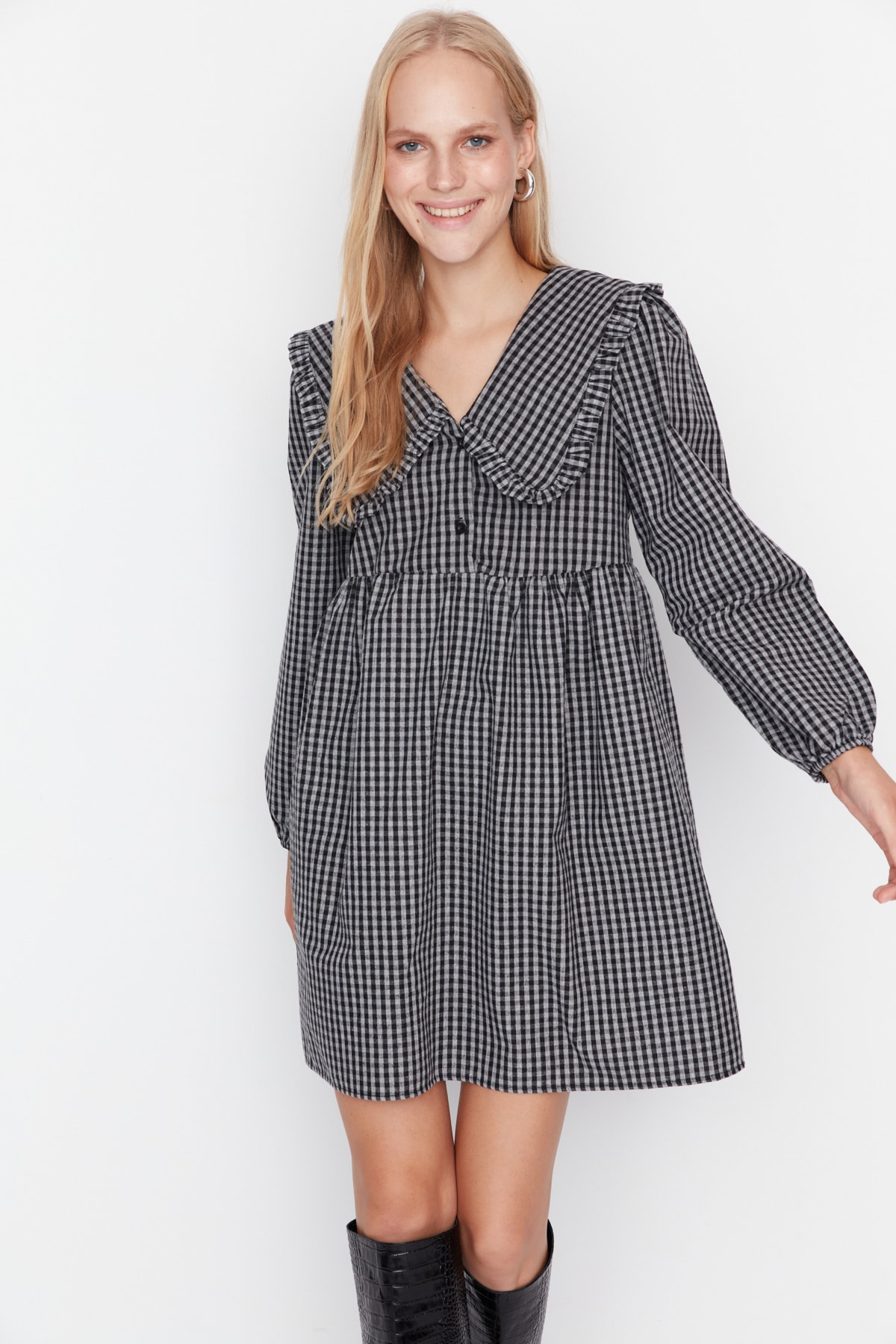 Trendyol Black Check Dress