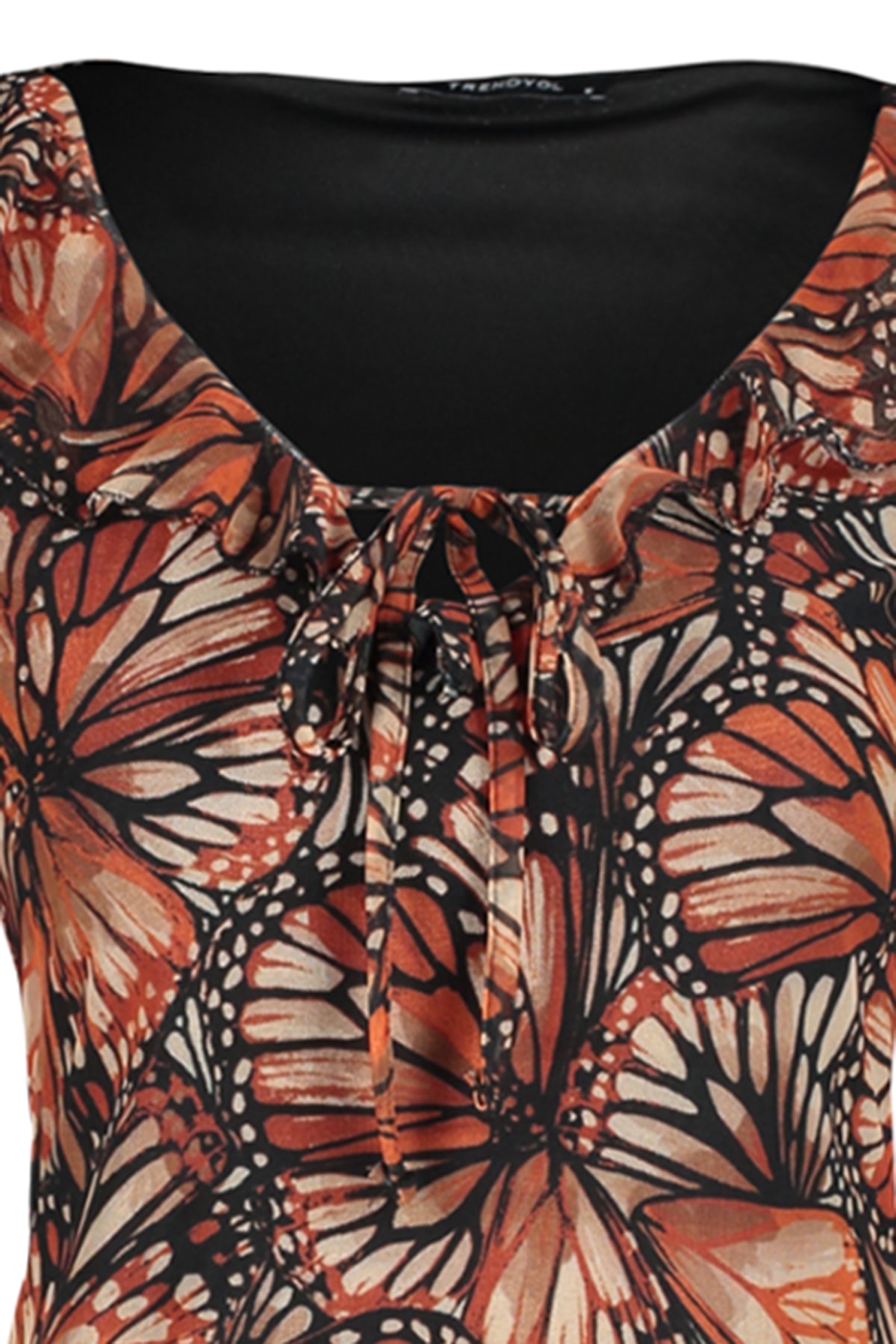 Rochie mini patinatoare cu imprimeu maro Trendyol Brown Tulle/Rochie tricotată în talie cu detaliu cravată