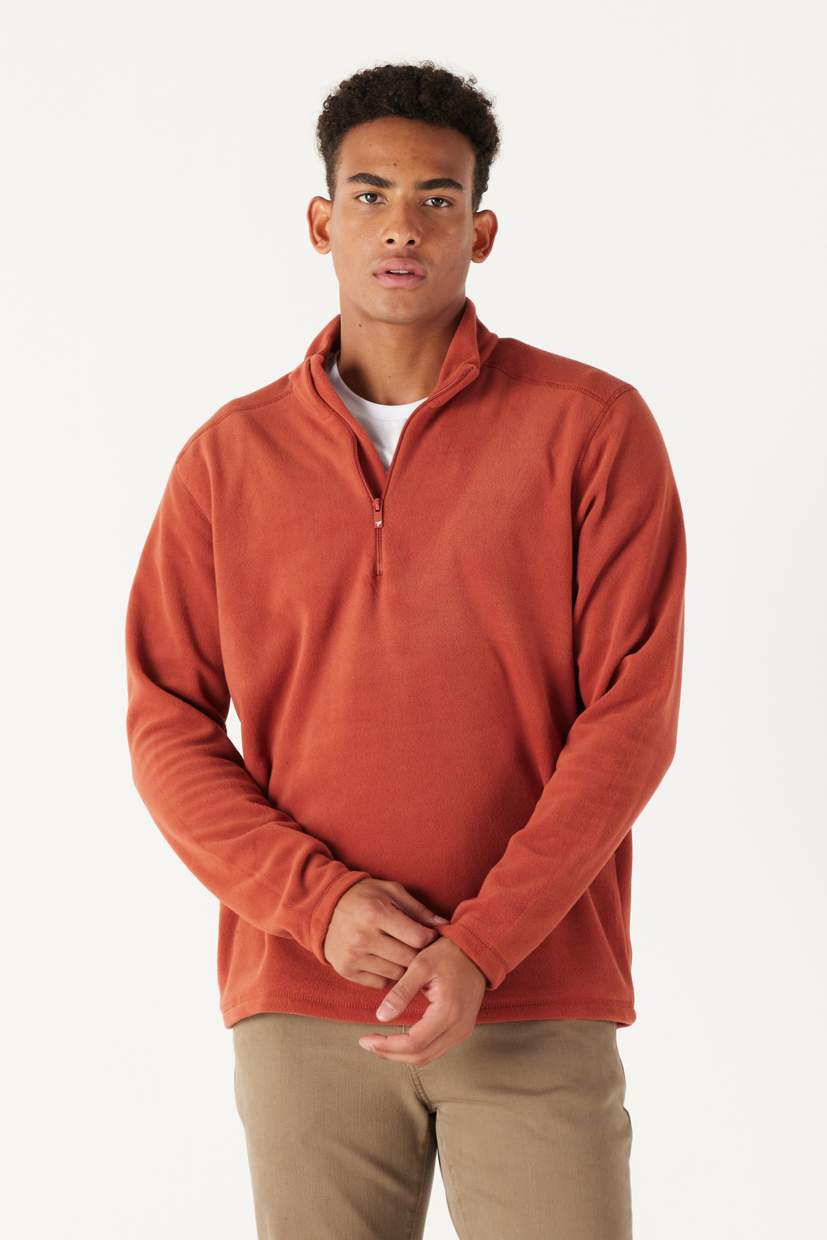 Levně AC&Co / Altınyıldız Classics Men's Light Brown Anti-Pilling Anti-Pilling Standard Fit Stand Up Collar Fleece Sweatshirt.