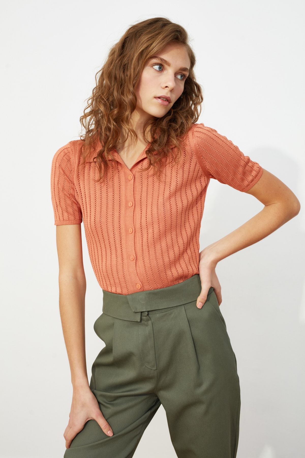 Trendyol Salmon Polo Collar Knitwear Sweater