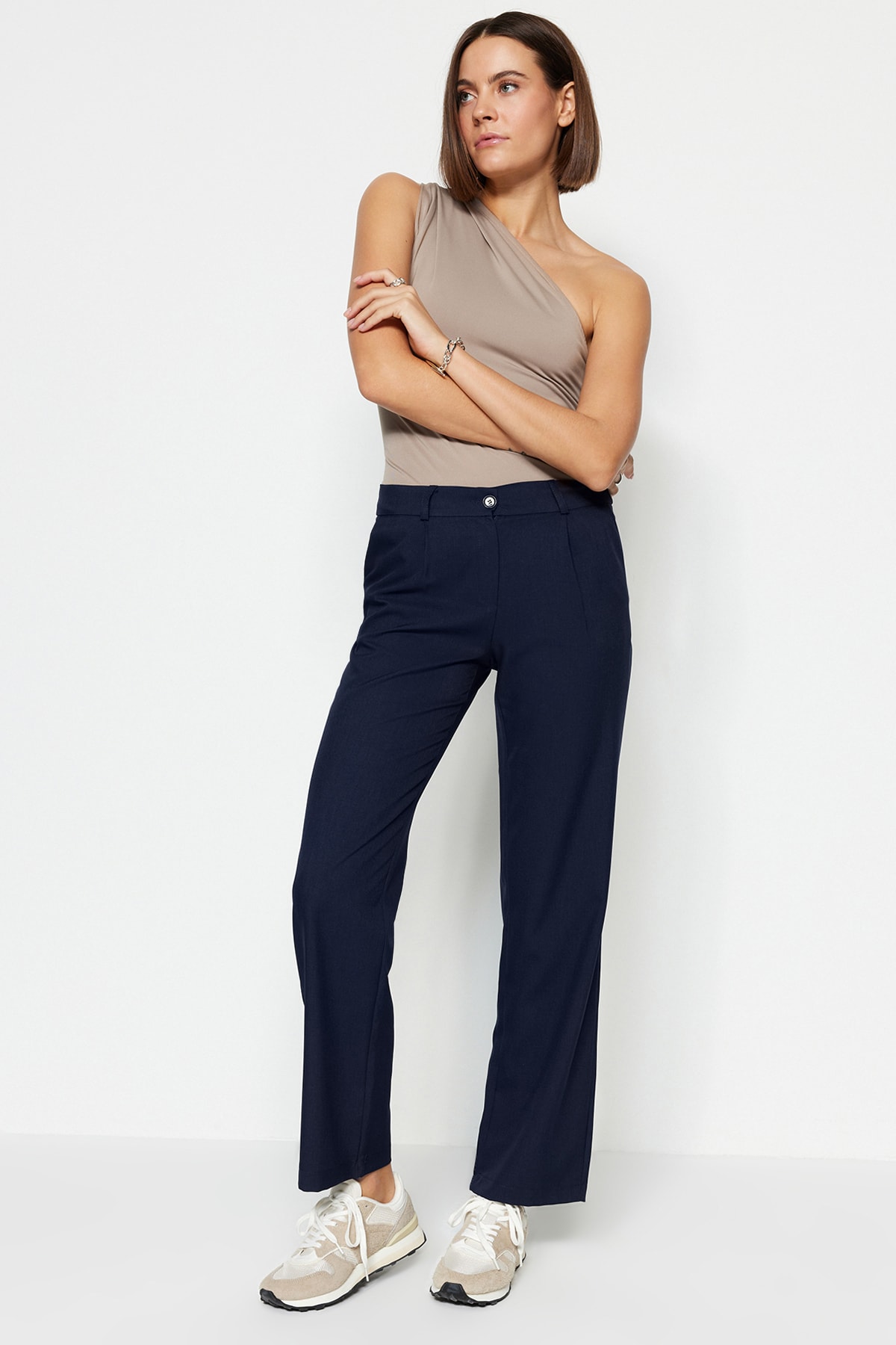 Trendyol Navy Blue Straight Cut Pantaloni țesute