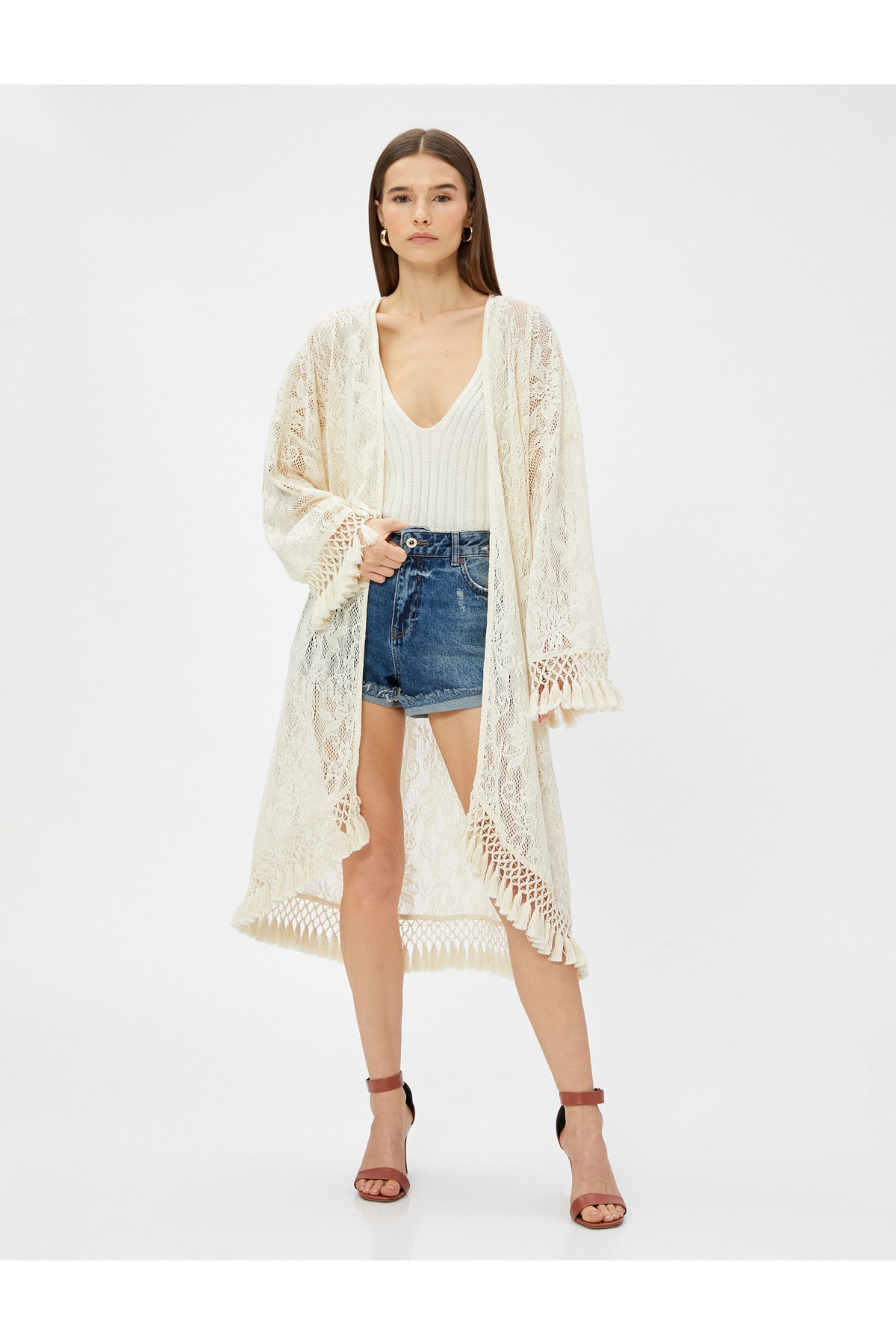 Levně Koton Lace Cardigan with Tassels Relax Fit