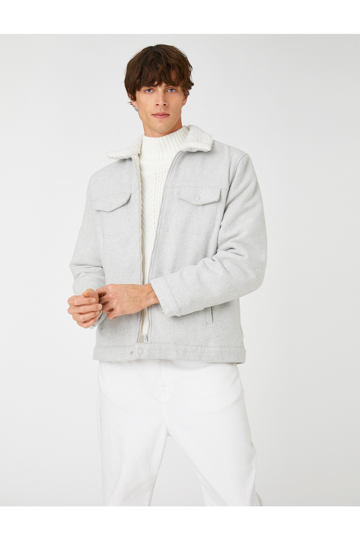 Koton Collar Detailed Jacket Zippered Multi Pocket