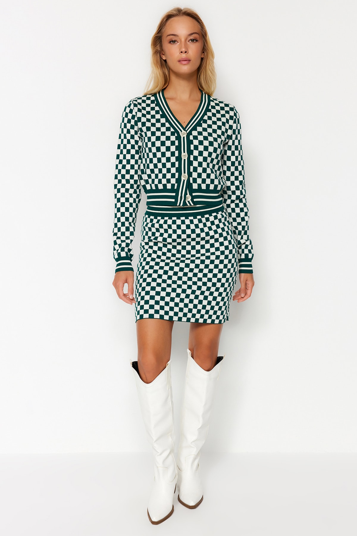 Trendyol Green Crop Knitwear Top and Bottom Set