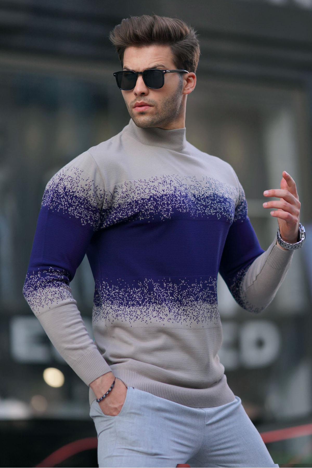 Madmext Mink Turtleneck Patterned Sweater 6845